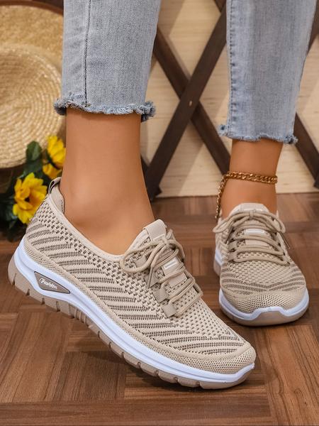Women's Plus Size Casual Sneakers, Knitted Running Shoes, Lightweight Comfortable Travel Running Shoes, Low Top Anti-Slip Lace-Up Sports Shoes for Outdoor Activities