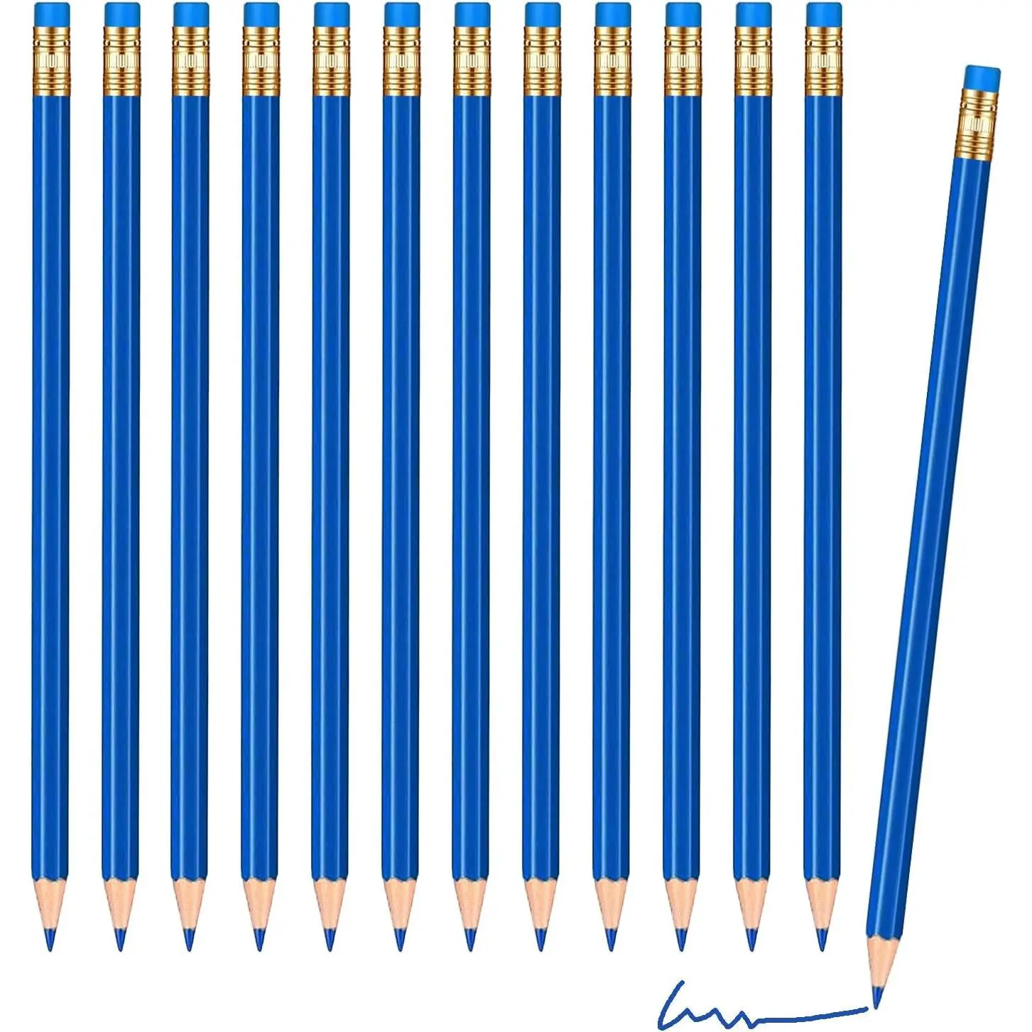 12 count Checking Pencils Erasable Colored Pencils Pre-Sharpened 2 HB with Erasable Tops for Checking(Blue)