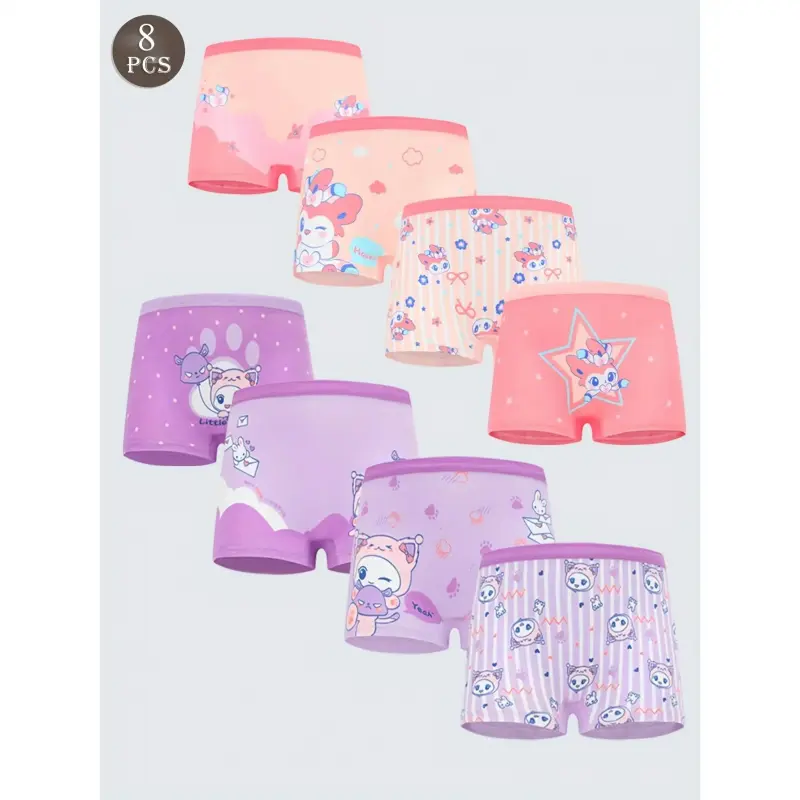 [8pcs Cotton Boxer] 8pcs Soft Cotton Girls Boxer Underwear |   Cute Cartoon Breathable Printed summer smash outfits Ghost Print Toddler Halloween Princess Tulle Dress Set with Accessories