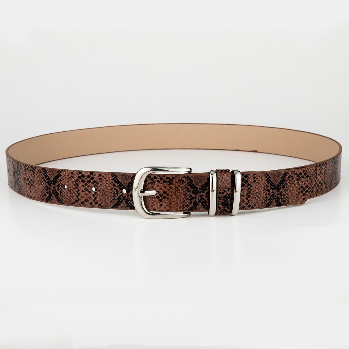Four-season Y2K pin buckle snake print belt, spicy girl leopard print subculture millennium accessory, simple punk leather belt for women