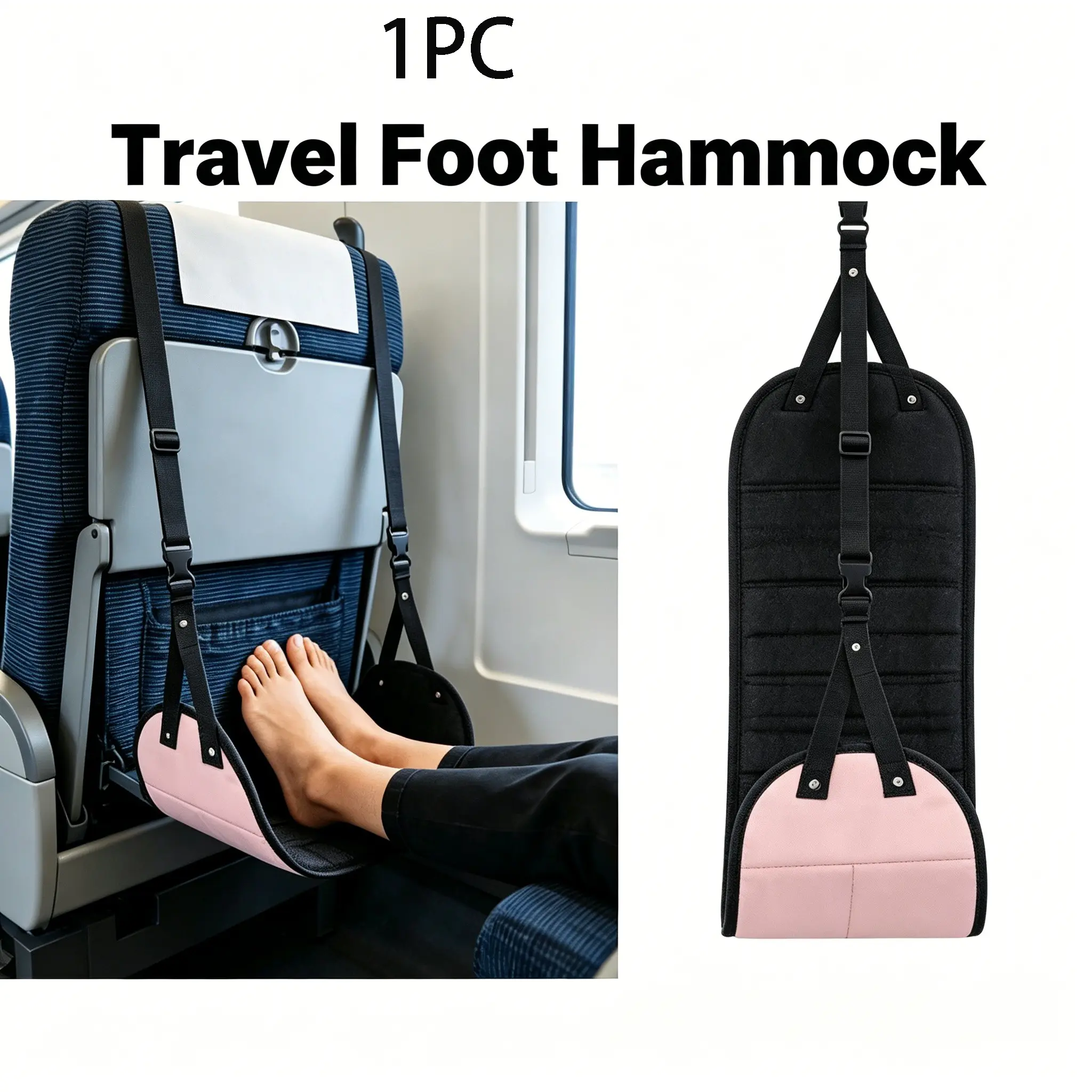 Adjustable Foot Rest Mat for Long Flights, Adjustable Straps, Comfortable Aircraft Foot Hammock, Travel Essential for Train and Plane Journeys, Foot Relief, Portable