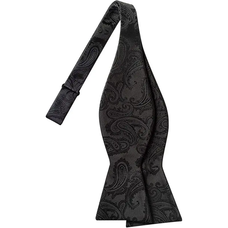 Men's black self-tie bow tie, paisley pattern, suitable for weddings, formal occasions, and tuxedos
