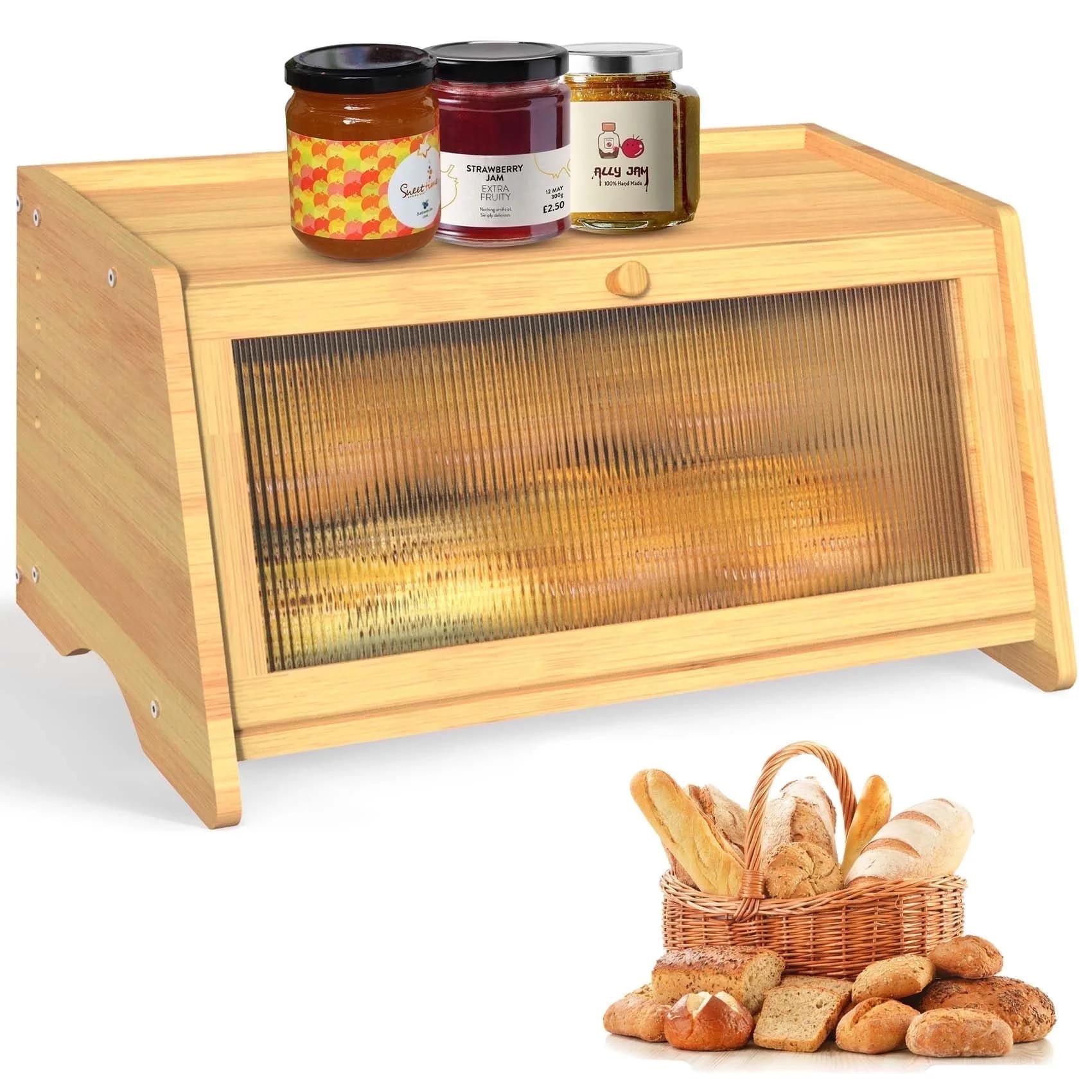 SICANDAENHK Upgrade your kitchen counter with the Lnrkai Farmhouse Corner Bread Box!Made of natural bamboo with an airtight design, it locks in freshness for homemade toast and bread, saves space with its smart corner shape, and brings rustic cozy