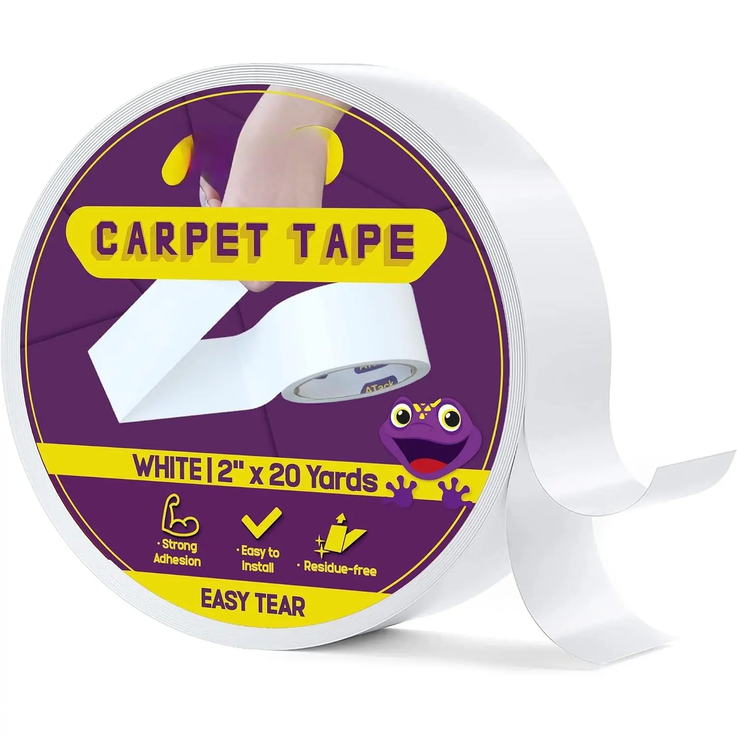 Carpet Tape for Area Rugs and Carpets, Removable, 2 Inches x 20 Yards, Ideal for Stair Treads, Rugs, Carpets Over Carpets or Delicate Hardwood Floors