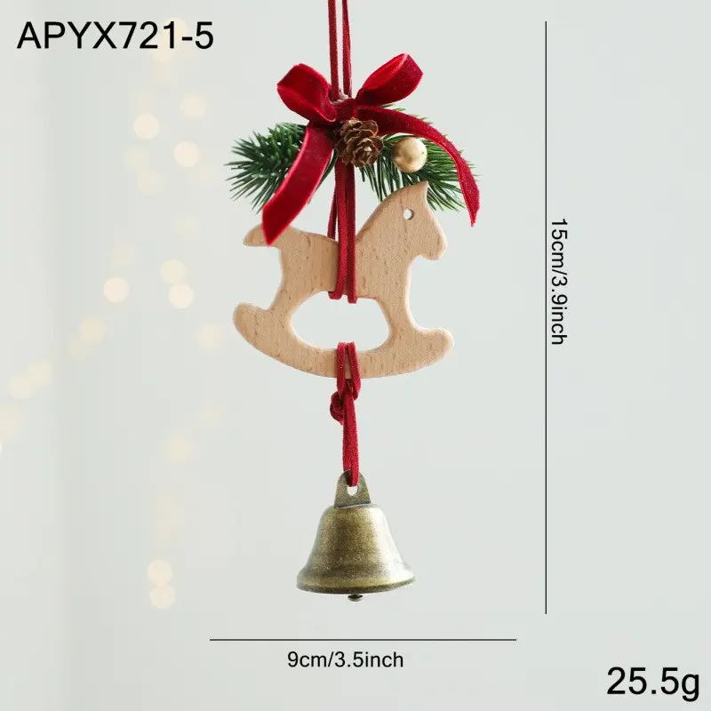 Christmas Wooden Carousel Deer Ornament, Wine Velvet Bow, Pine Branches and Cones, Copper Bell, Vintage Christmas Tree Decor