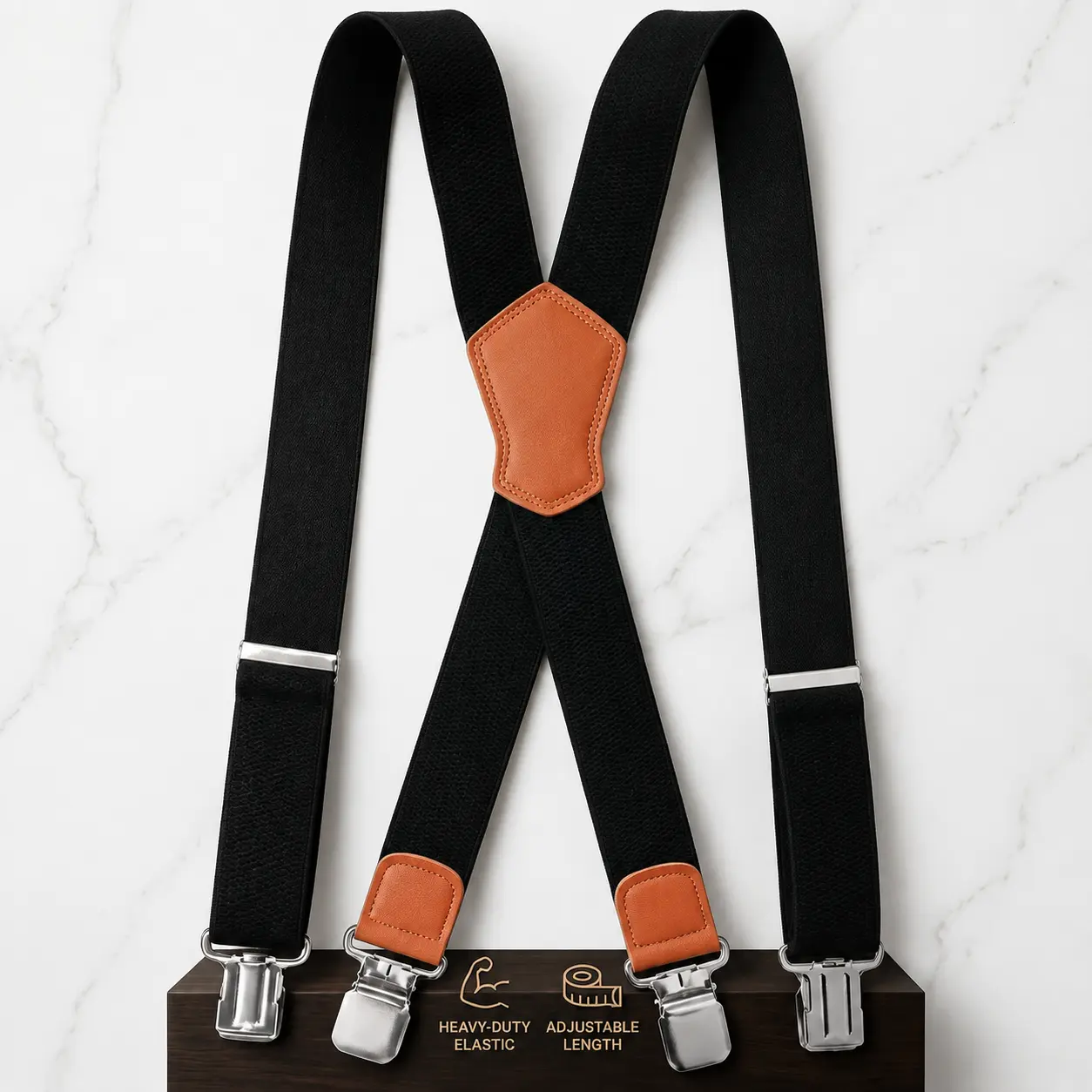 Men's Heavy Duty X-Back Suspenders - 1.48" Extra Wide Polyester Elastic Braces with 4 Strong Metal Clips for Jeans & Work Pants