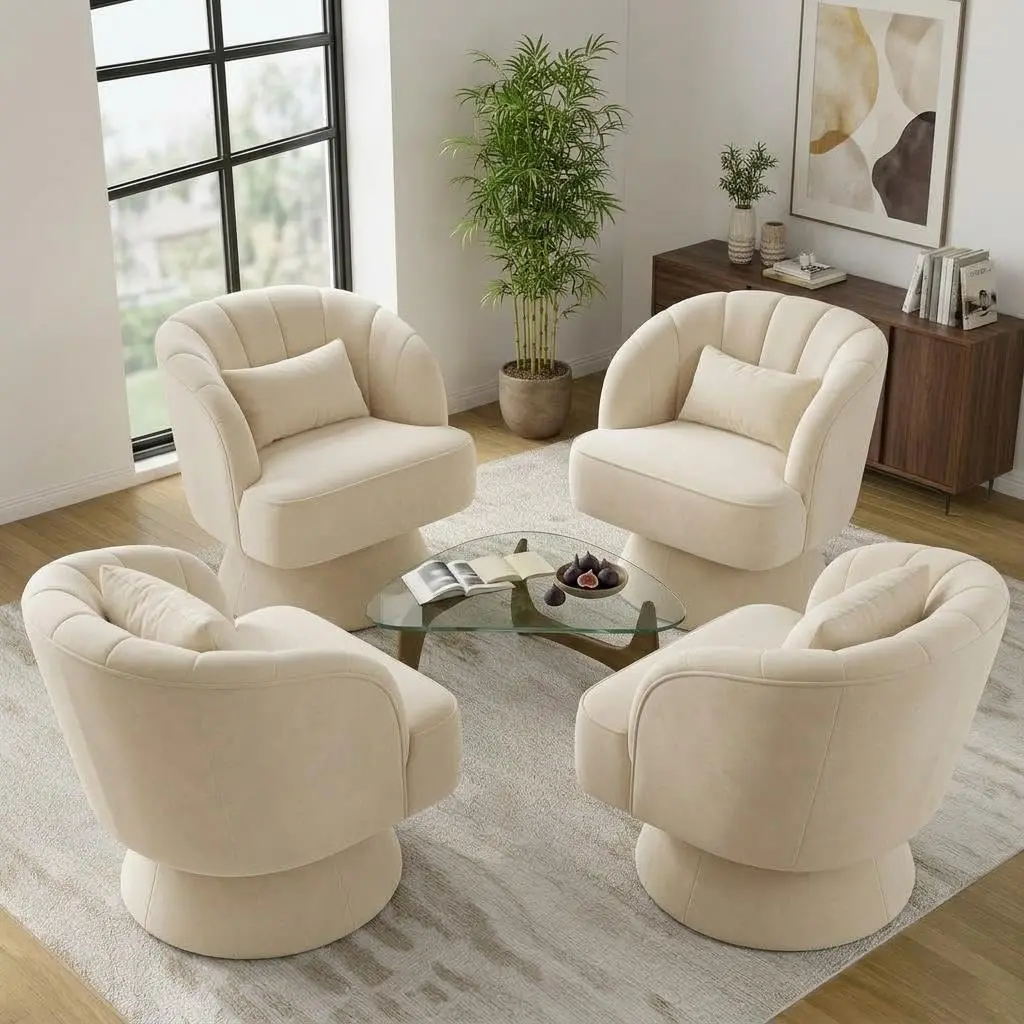 2-Pack Modern Indoor Swivel Barrel Accent Upholstered Chairs - Striped Back, Smooth Swivel, Soft Round Seating, 300lb Capacity, Supportive Sitting - Home Leisure Lounge Chairs for Living Room, Small Spaces - Black, Accent Upholstered Chair