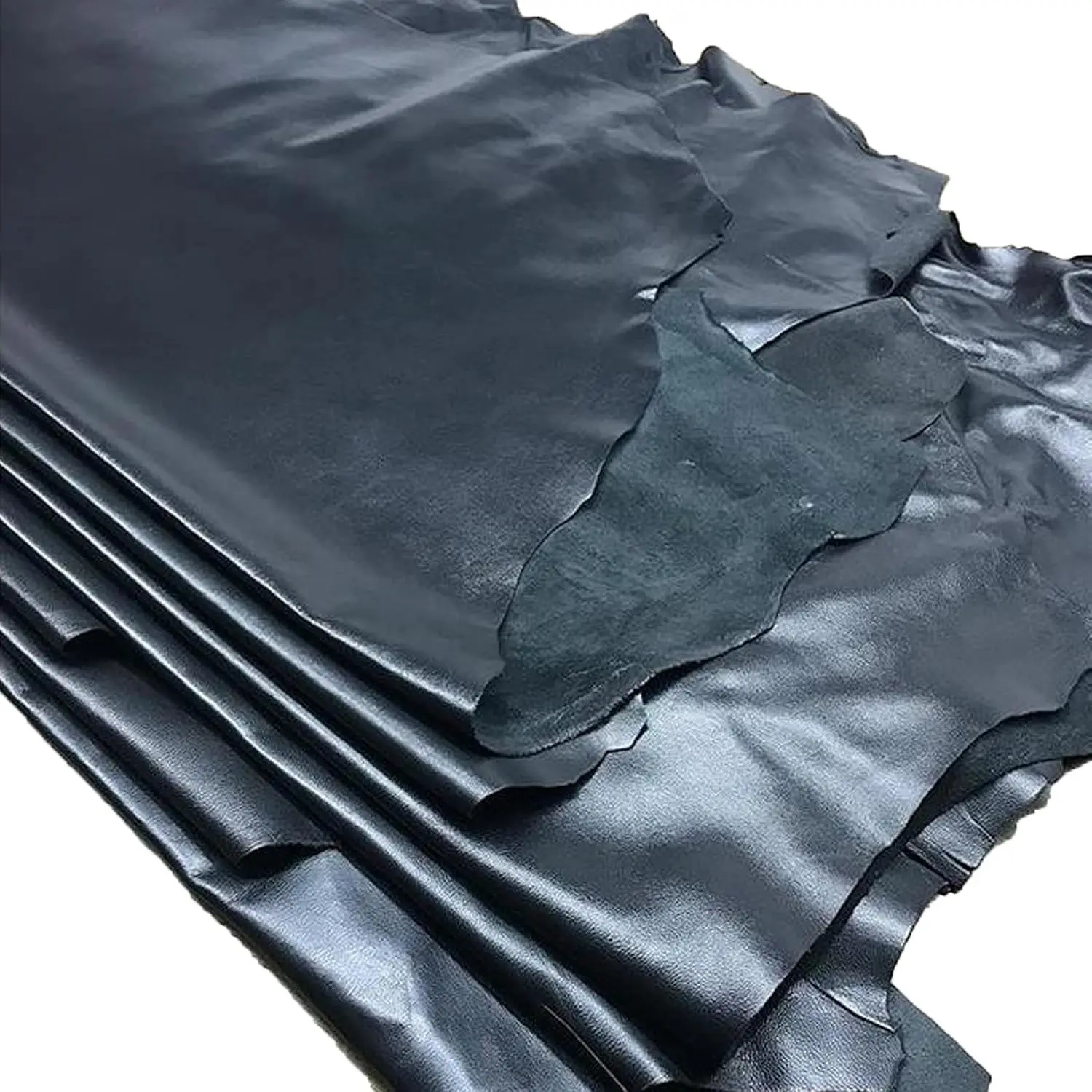 Genuine Black Sheepskin Leather Hide - Full Grain, Thin & Soft - All Natural Leather Skins for Crafting, DIY Projects, Apparel, and Upholstery (One Piece) (Black, 8-10 sq ft)