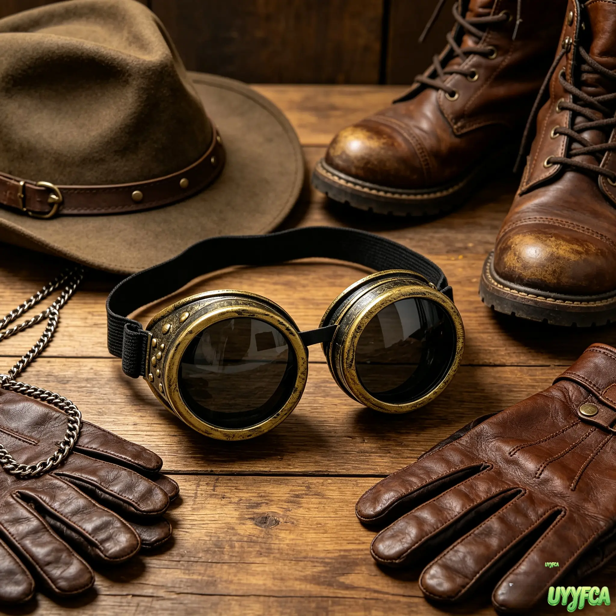 Vintage Steampunk Round Goggles, Retro Distressed Costume Eyewear With Adjustable Elastic Strap, Gothic Cosplay Glasses For Halloween Party, Festival Outfit And Themed Photo Styling