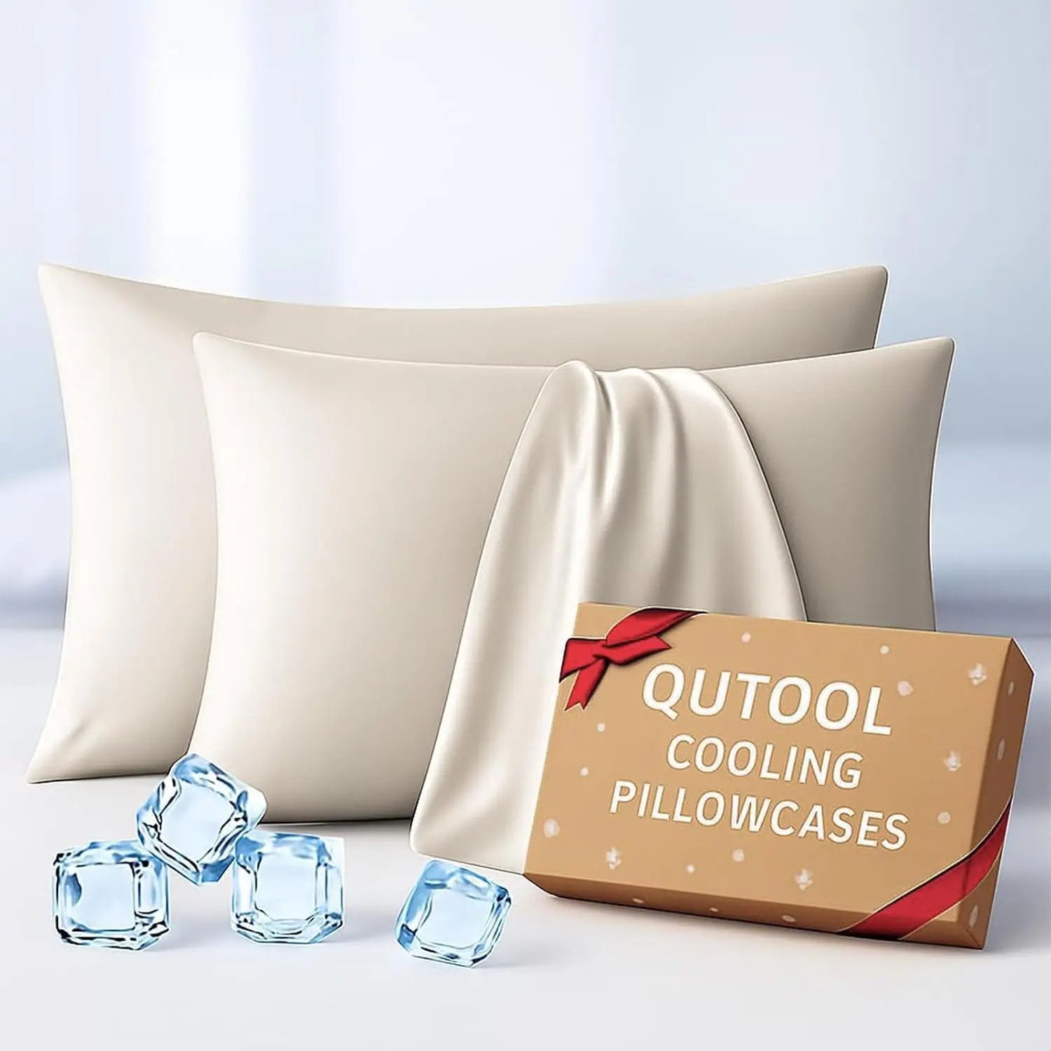 Luxury Cooling Pillowcases King Size 2-Pack, Modern Nylon Spandex Pillowcover with Q-Max>0.4 Cool Touch, Cooling Sweat Res., Smooth Texture, Oeko-TEX Certified, Anti-Frizz for Hot Sleepers, Softer Than Silk, Champagne