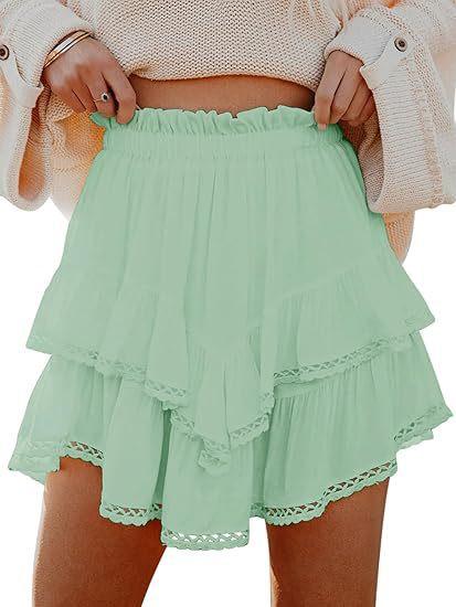 onlypuff Flowy Shorts for Women Ruffle Skirts Mini Skirts High Waisted Teen Gilrs Tennis Skirt Summer Shorts  Flowy Shorts for Women Casual Boho Ruffle Tiered Skorts High Waist Mini Skirts Golf Tennis Butterfly Crochet Shorts - All Hot Pink XL