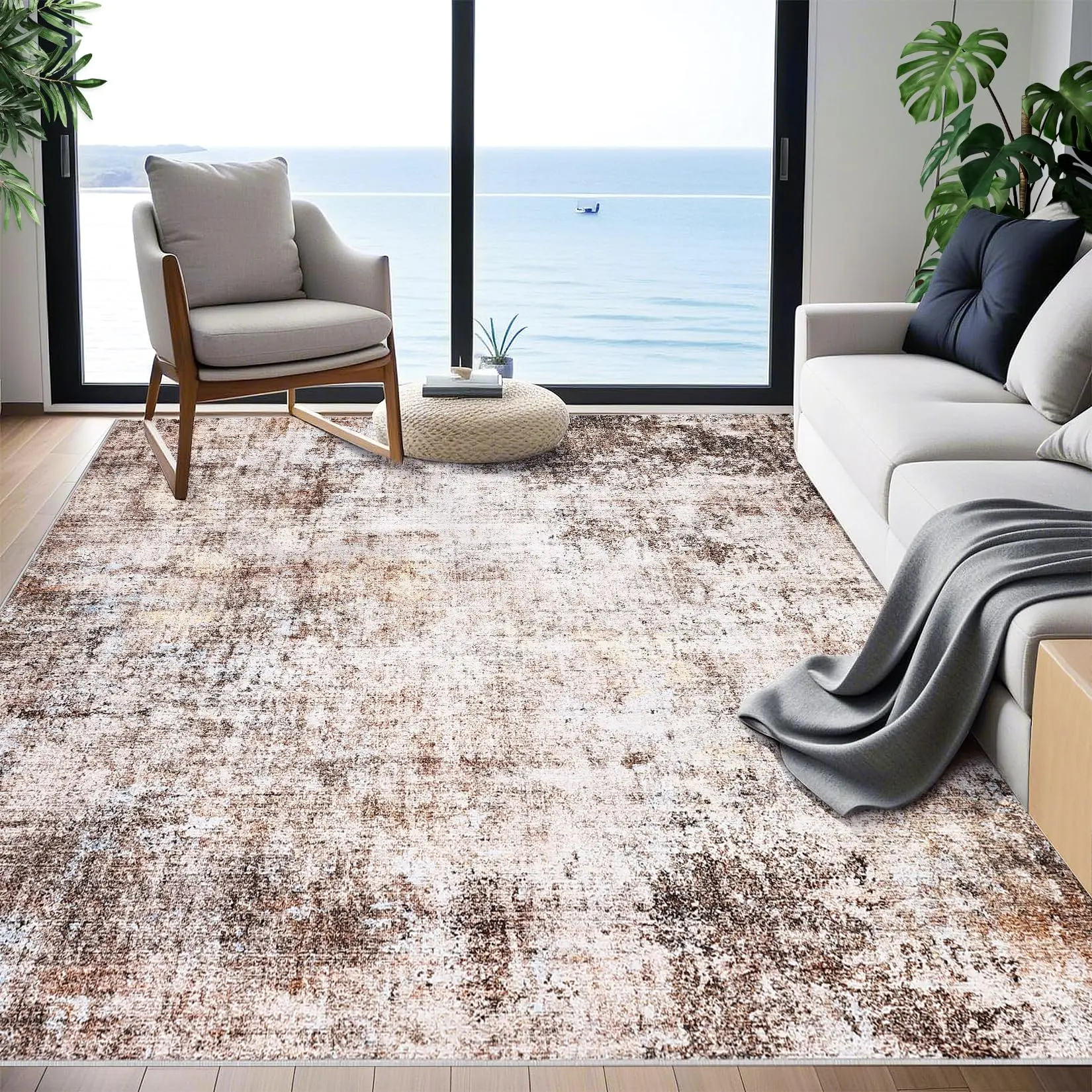 Garvee Washable Rugs Soft Short Pile Area Rugs for Bedroom Non Slip Non Shedding Extra Living Room Rug for Living Room Bedroom Brown 9 * 12