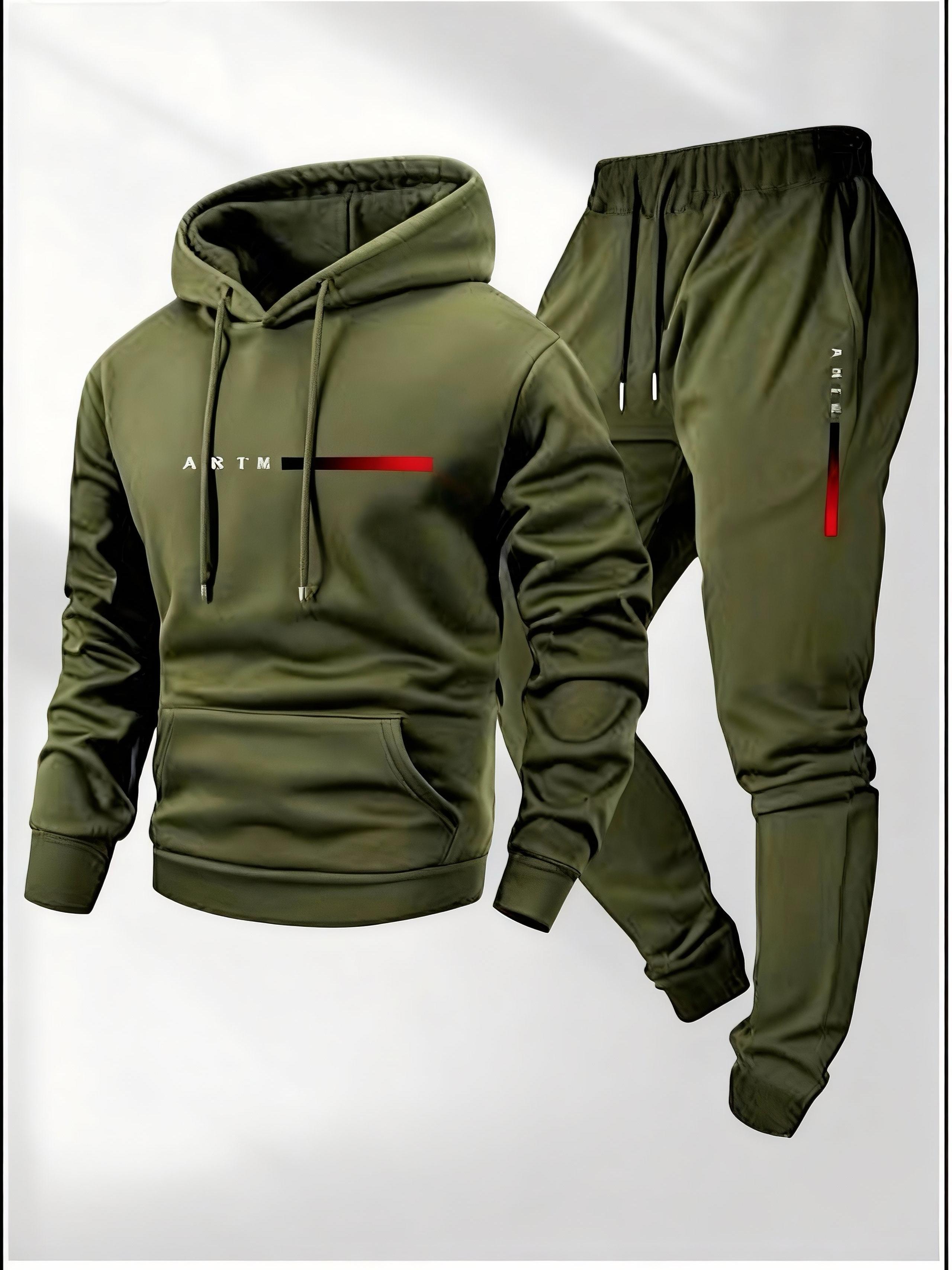 Men's Casual Hoodie Tracksuit 2 Piece Set - Light Gray Fashion Letter Print Sweatshirt + Drawstring Jogger Pants Sportswear for Daily/Leisure