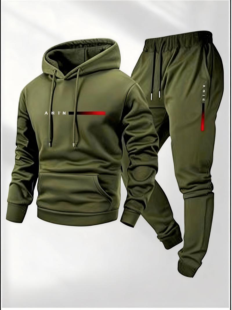 Men's Casual Hoodie Tracksuit 2 Piece Set - Light Gray Fashion Letter Print Sweatshirt + Drawstring Jogger Pants Sportswear for Daily/Leisure