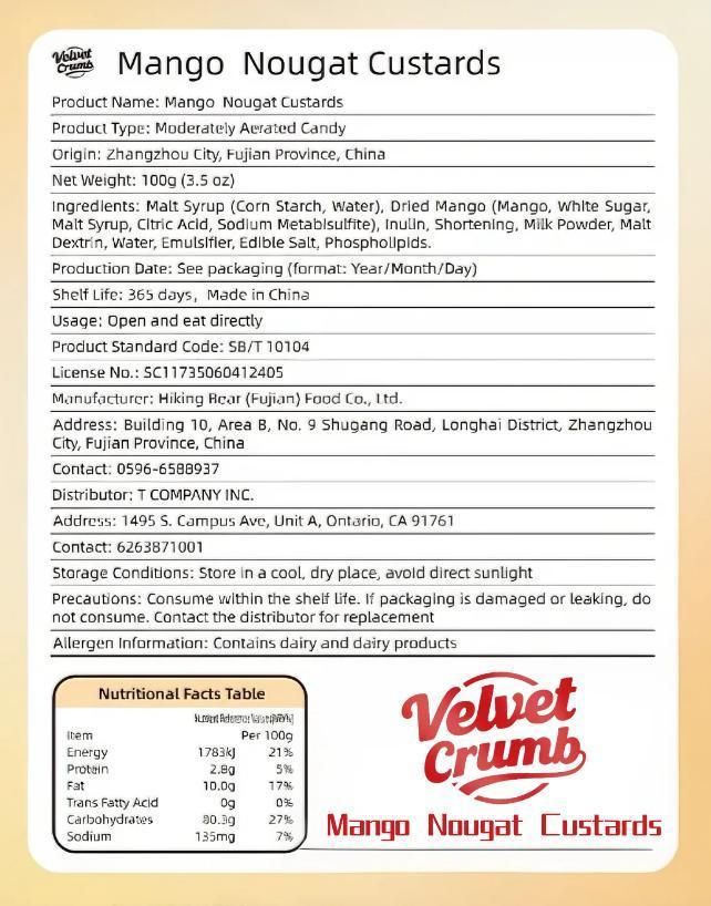 Mango Milk Nougat Candy, Soft Chewy Milk Candy with Fruity Flavor, Classic Asian Sweet Snack, Rich & Creamy Treat (100g × 3 Packs)