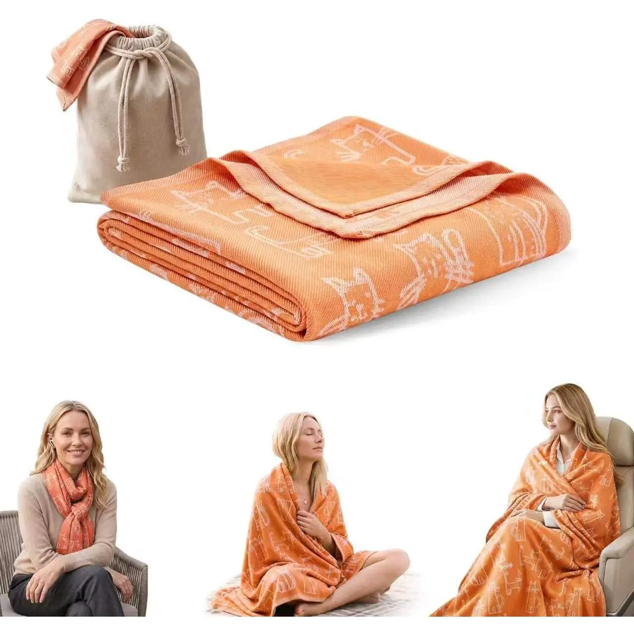 Travel Blanket Airplane - Ultra Soft & Lightweight Knit Design Compact Airplane Blanket,53x72 Inch,Stylish Travel Shawl Wraps for Flights,Office, Use,Travel Essentials & Gifts