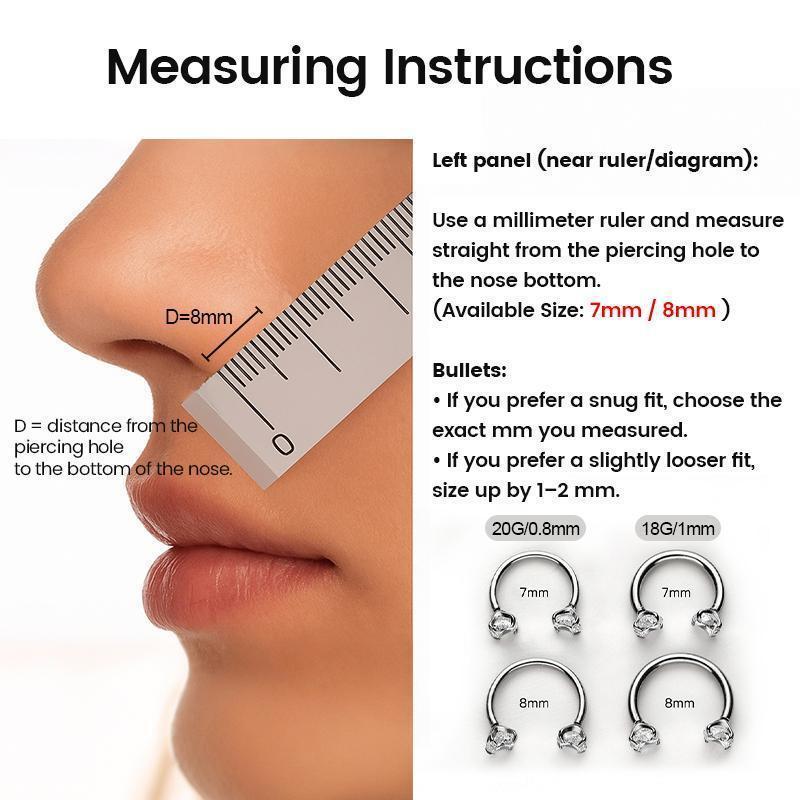 20G/18G 7mm Horseshoe Nose Hoop Nose ring(Free Gem Picker Tool Gift Box) Internally Threaded Gems Nose Ring