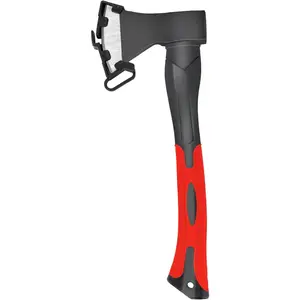 Chopping Axe, 15"Outdoor Hatchet Forged Carbon Steel Heat Treated Hand Maul Tool, Fiberglass Shock Reduction Handle with Anti-Slip Grip,Red
