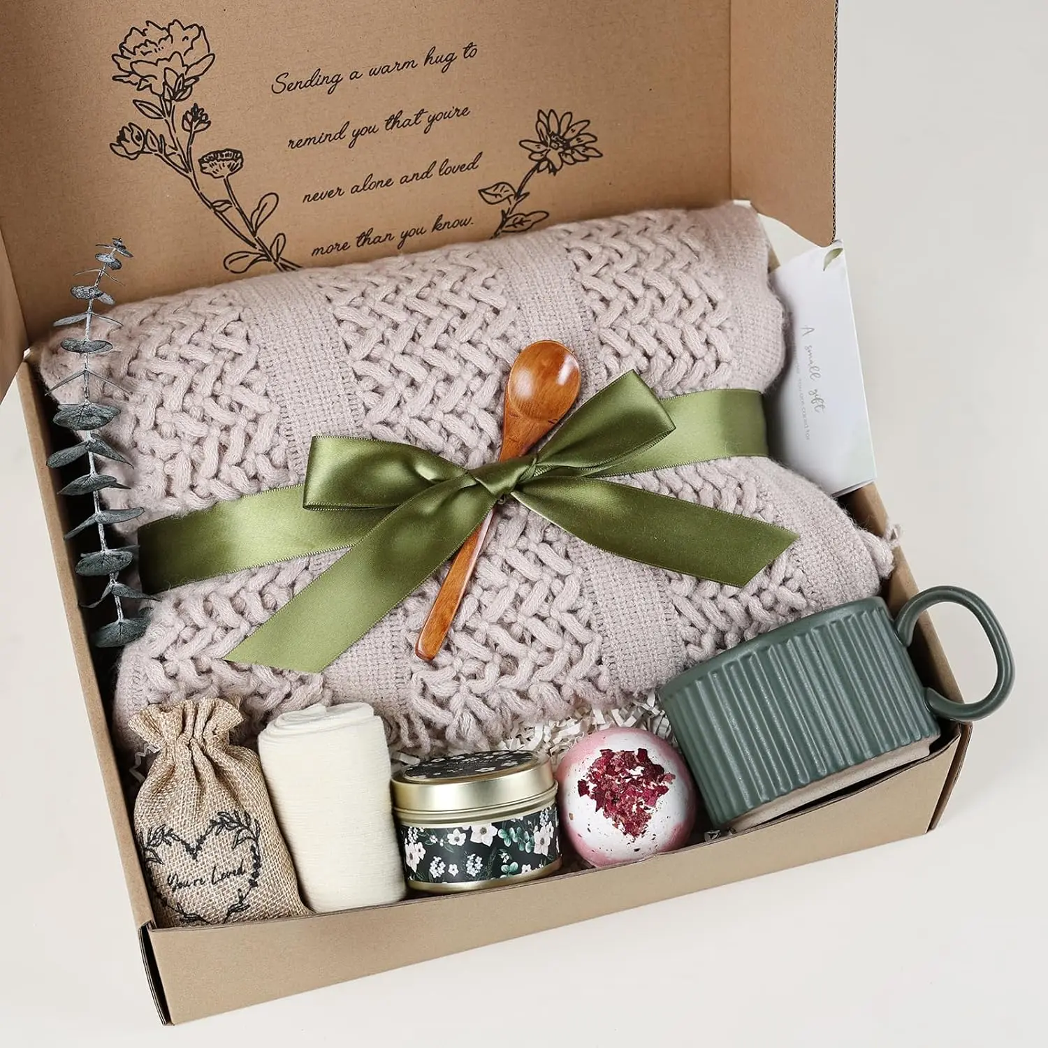 Get Well Soon Gift Basket- Relaxation, Birthday,Self Care Package, After Surgery Recovery, Sympathy Gift for Loss of Loved One, Thinking of You Set, Grief/Miscarriage for Women(Dark Green)