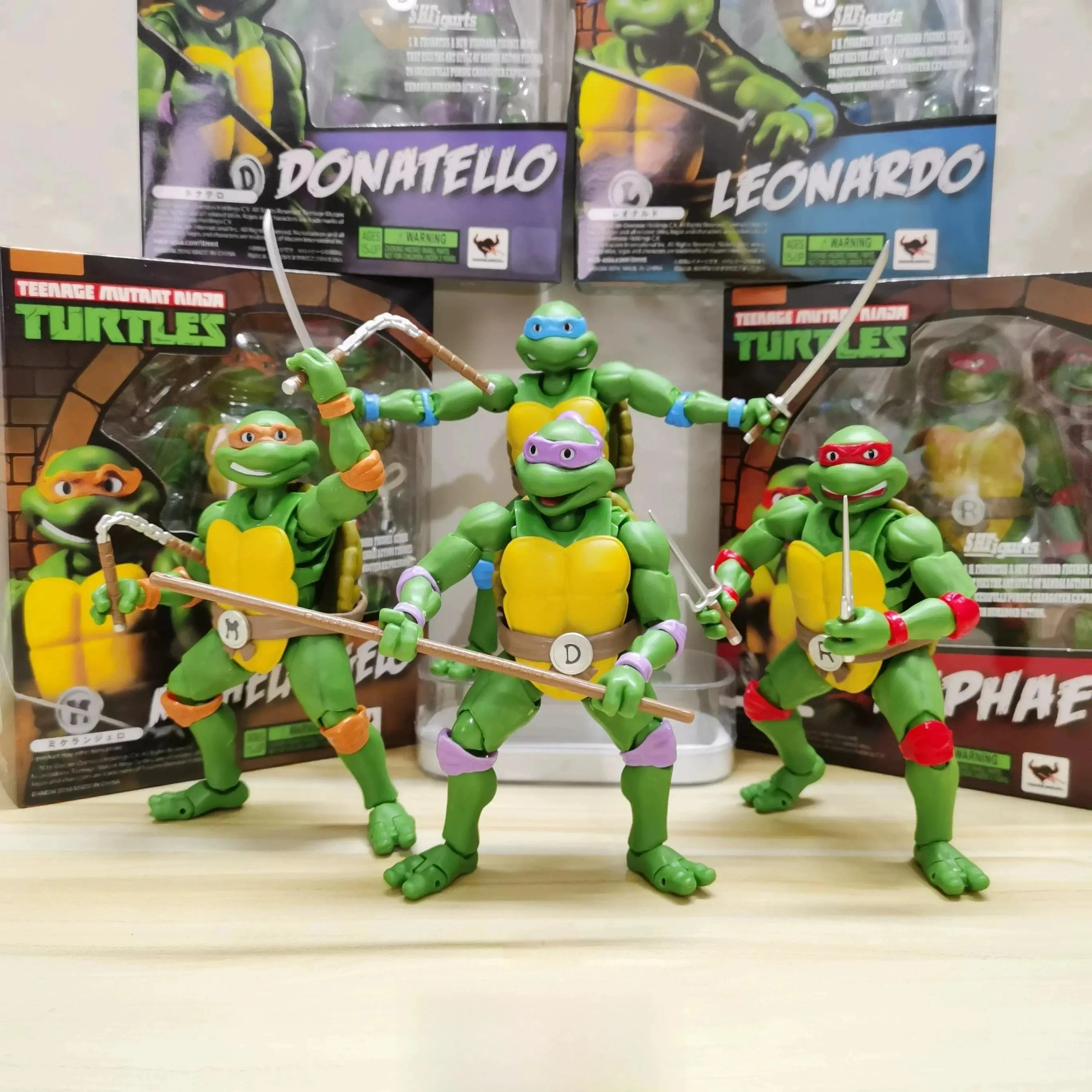 2026 hot item 6 In Anime Shf Tmnt Action Figures Leonardo Donatello Michelangelo Raphael Collectible Desktop Decoration Toy Kids Birthday Gift