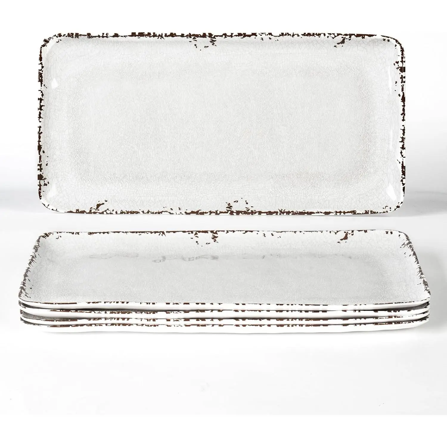 4-Pack 14" x 7" White Serving Platter Set, Reusable Farmhouse Melamine Serving Platters for Cookie, Appetizer, Charcuterie, Snack, Party Food Display Stackable Kitchen CounterTop Tray