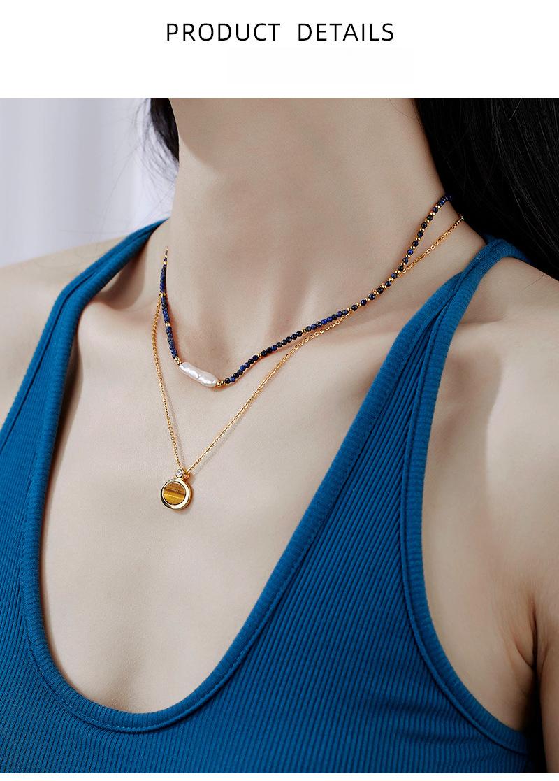 18K Gold Plated Tiger Eye Stone Necklace 925 Sterling Silver Lapis Lazuli Beaded Collar Chain Daily Wear Festival Gift Jewelry
