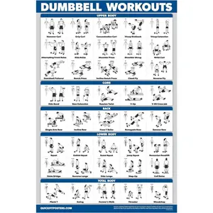 Dumbbell Workout Exercise Poster - Free Weight Body Building Guide Home Gym Chart - LAMINATED, 18" x 24"