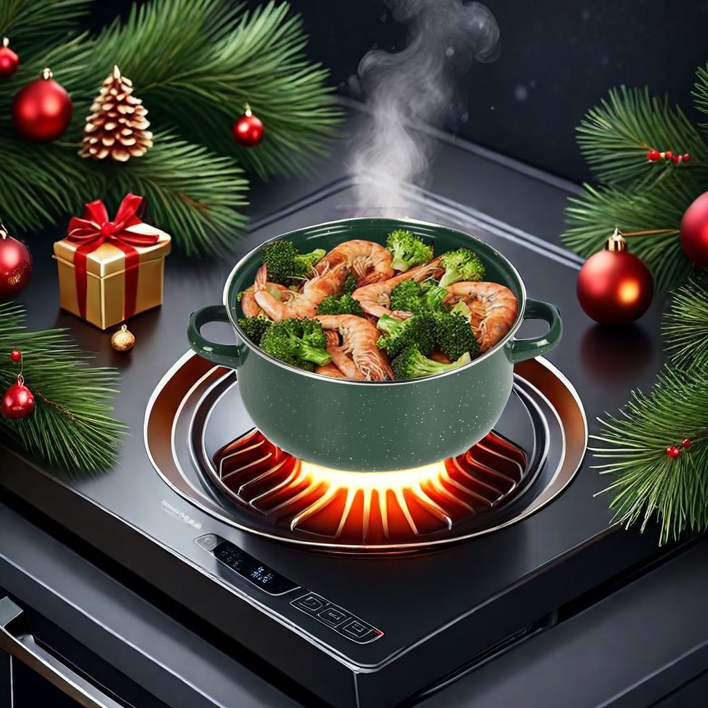 Enamel Pot Set, 5 Counts/set Multifunctional Stockpot with Lid & Handle, Stackable Pots, Ideal Cooking Tool for Home Kitchen Dining Room Barbecue