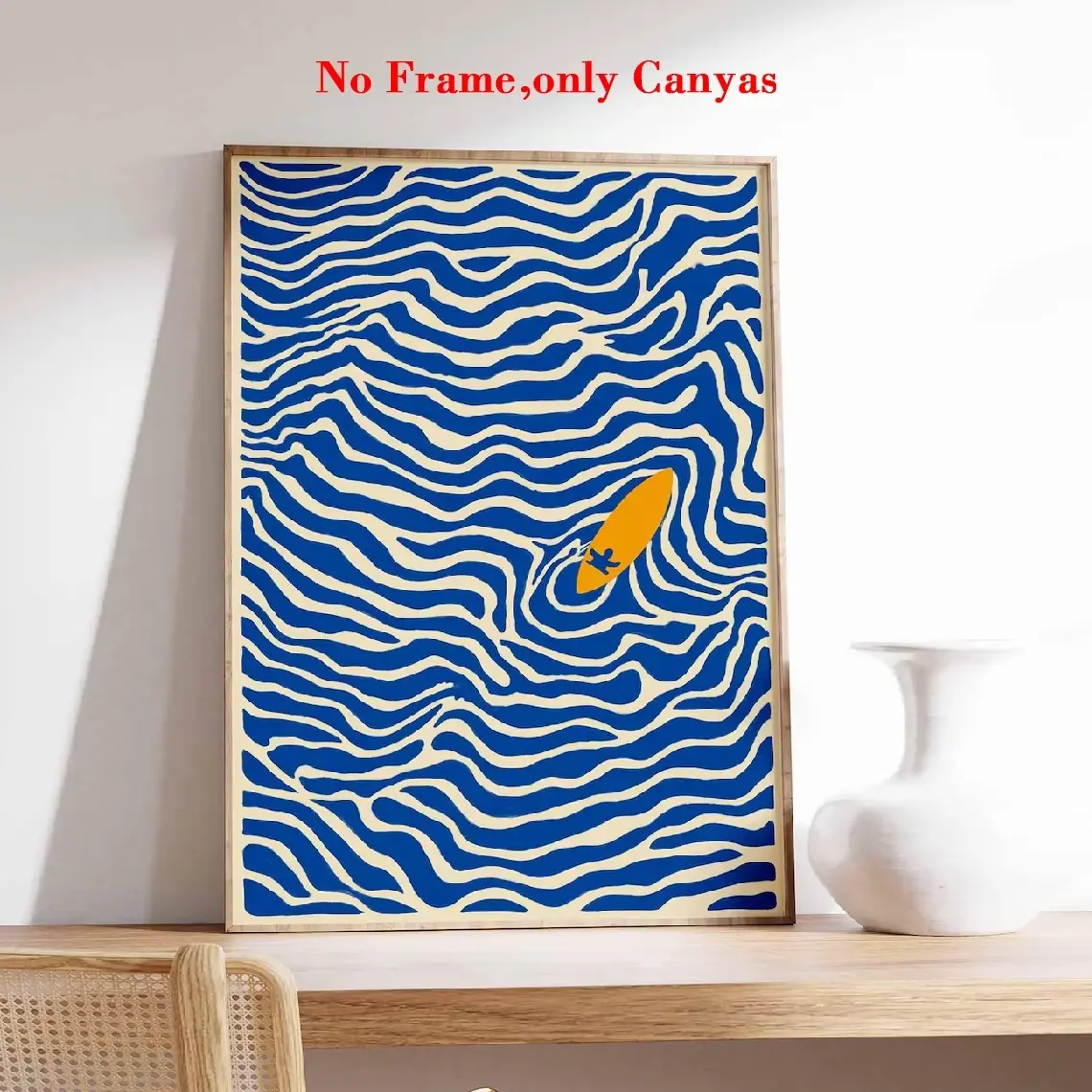 Vintage Surf Art Print, Blue Wave Canvas Wall Decor, Unique Creative Home Decoration, Perfect for Living Room & Bedroom, Unframed