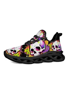 Men's Graffiti Skull Print Thick Sole Sneakers, Fashion Streetwear, Artistic Style, Classic Versatile, Invisible Heel Lift, Trendy