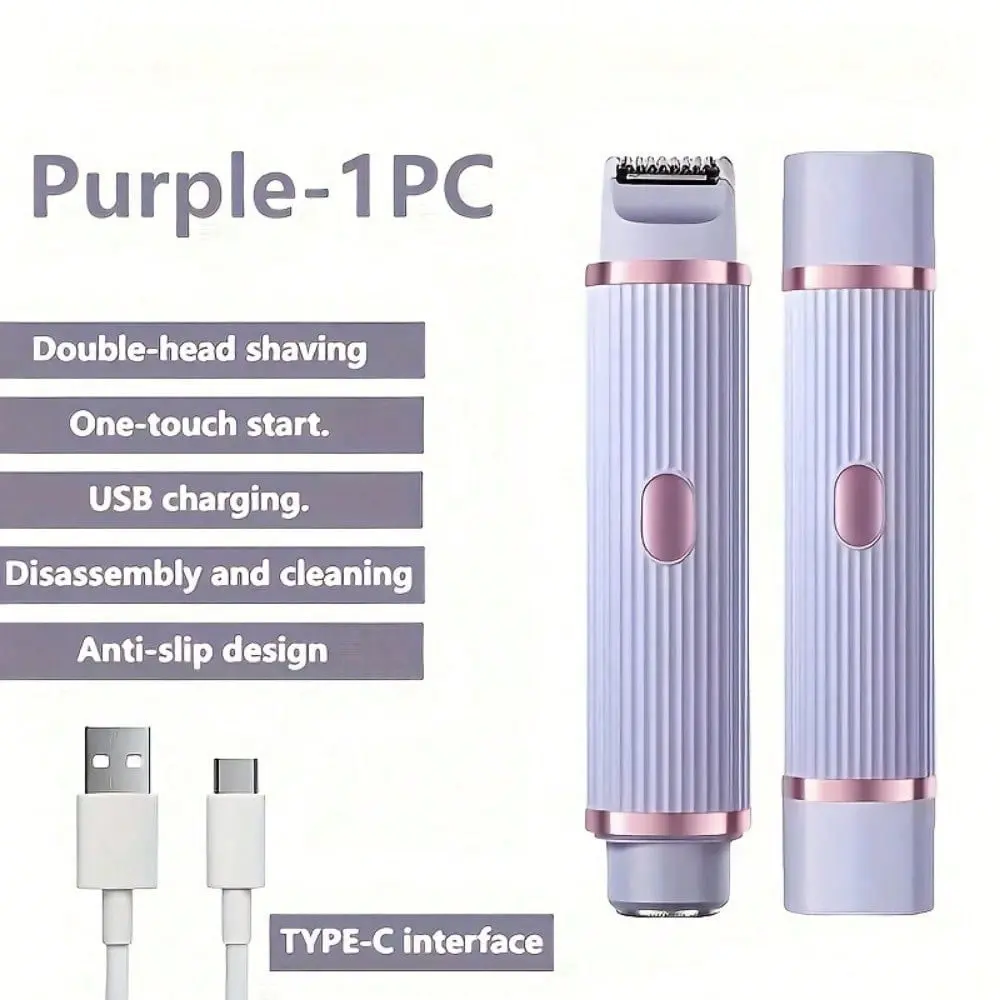 Women's Bikini Trimmer, 2-In-1 Pain-Free Electric Shaver, Rechargeable Shaver, Cordless Travel Razor, Replaceable Face Blade, USB Charging, Gift for Women and Men