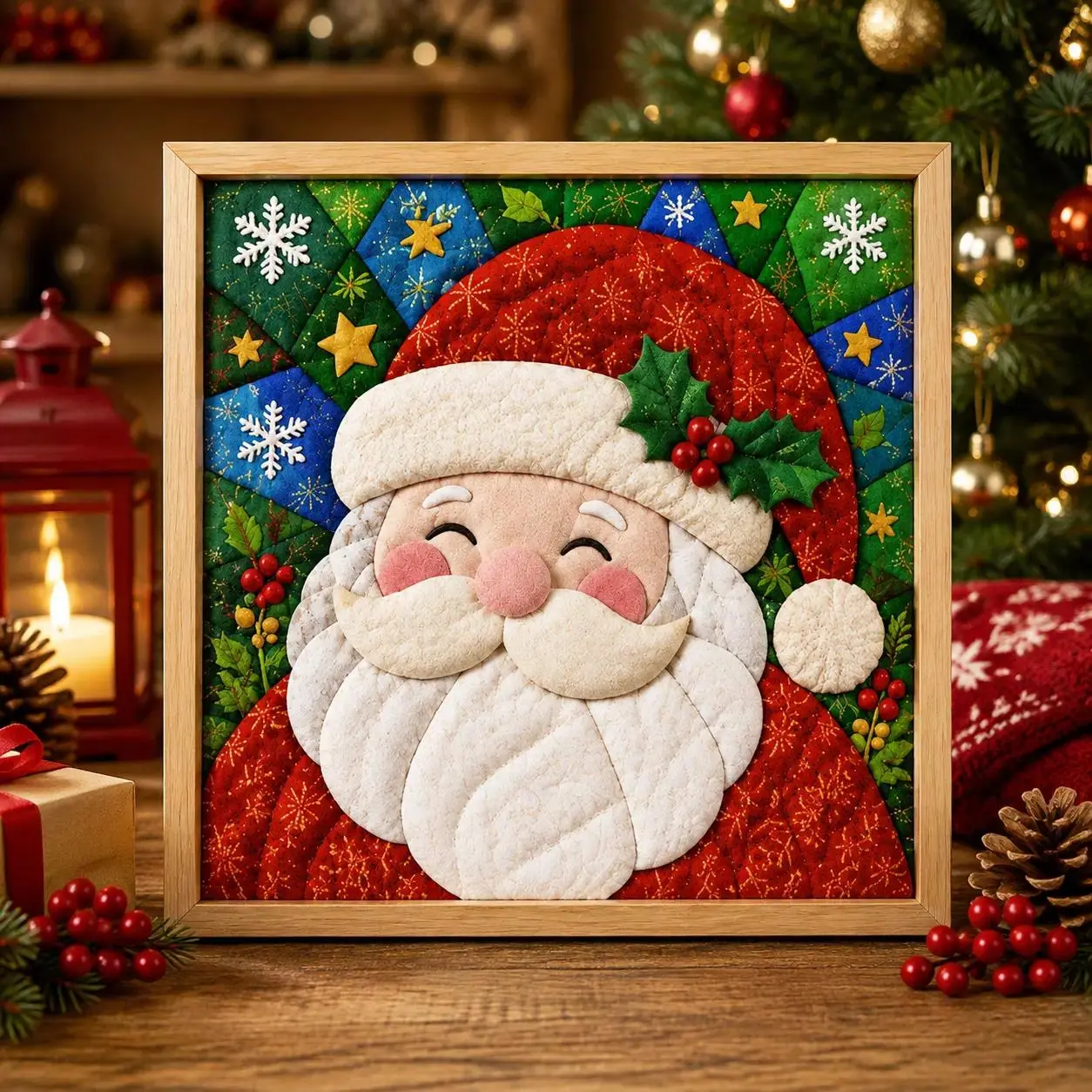 No-Sew Christmas Fabric Art Kit Set with Fabric Pieces & Quilt Pattern, Handmade Festive Decoration for Indoor Family Craft Activities