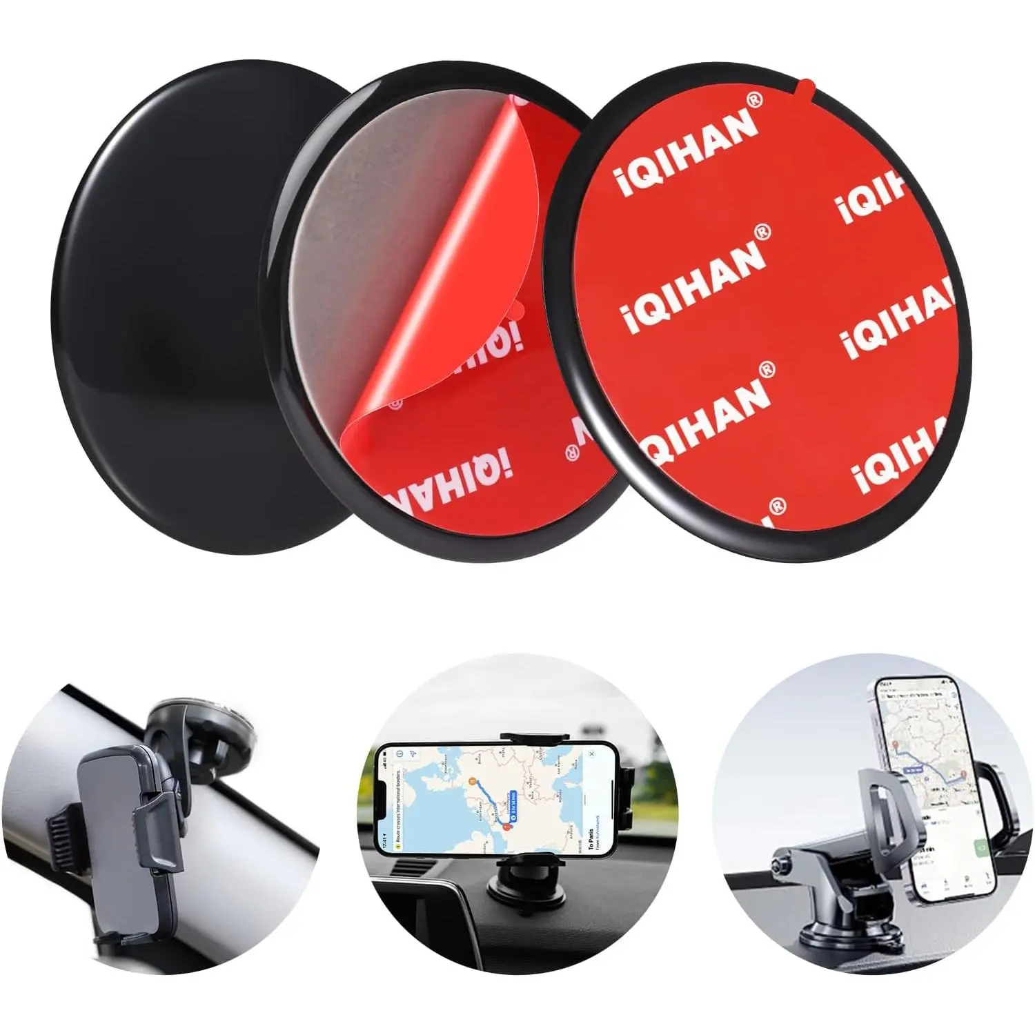Dashboard Pad Mounting Disk for Suction Cup Mount, 2 count Adhesive Disc for  Phone Holder Base, Large Sticky Plastic Dsk  for  GPS, Sat Nav, Tablet, Cellphone Bracket - 95mm (3.74")