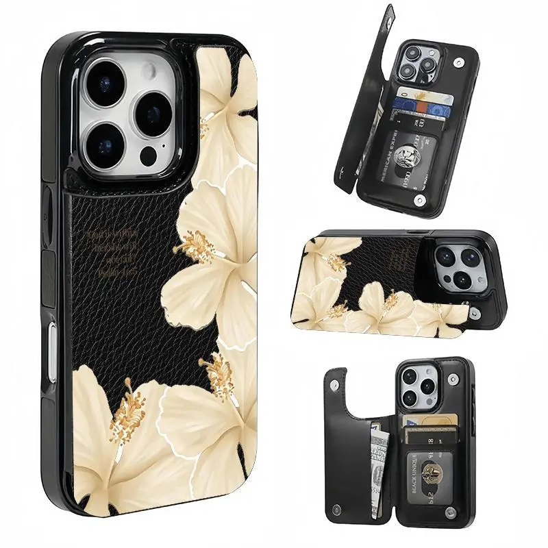 GOD-Flower Pattern Card Holder Case, This phone case features a card slot function, can store bank cards, transit cards and other cards, suitable for iPhone 17/16/15/14/13/12, and makes a great gift for girls.