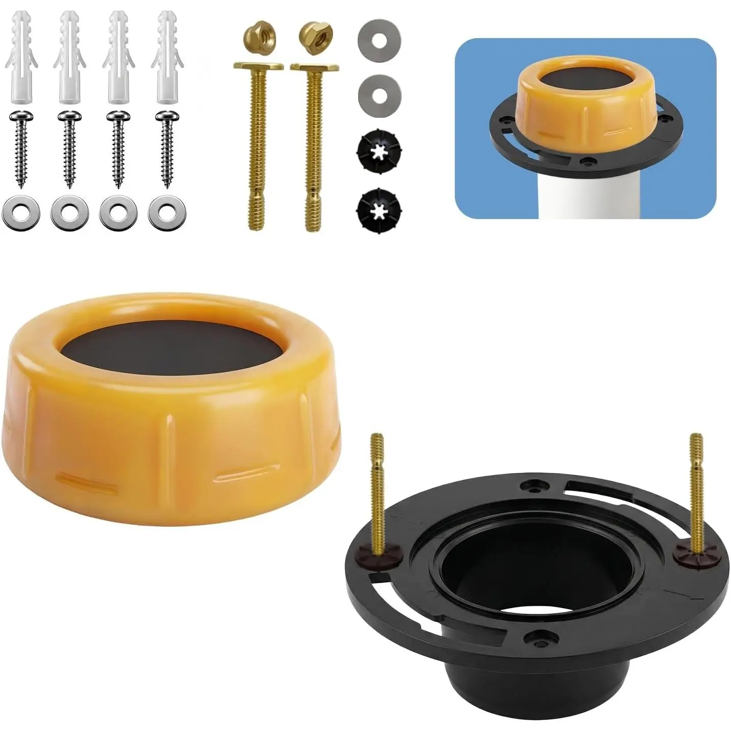 Extra Thick Toilet Wax Ring with Flange, Universal Fit for 3" or 4" Waste Lines, Complete Toilet Installation Kit, Toilet Seal Ring