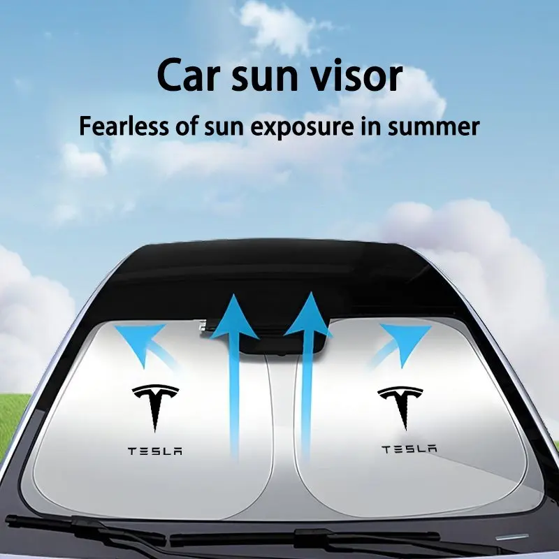 Car Windshield Sun Shade Cover Visor, Front Window Sun Shade for Car, UV Protection Shield for Tesla Logo, Essential Car Accessory for Driver Comfort