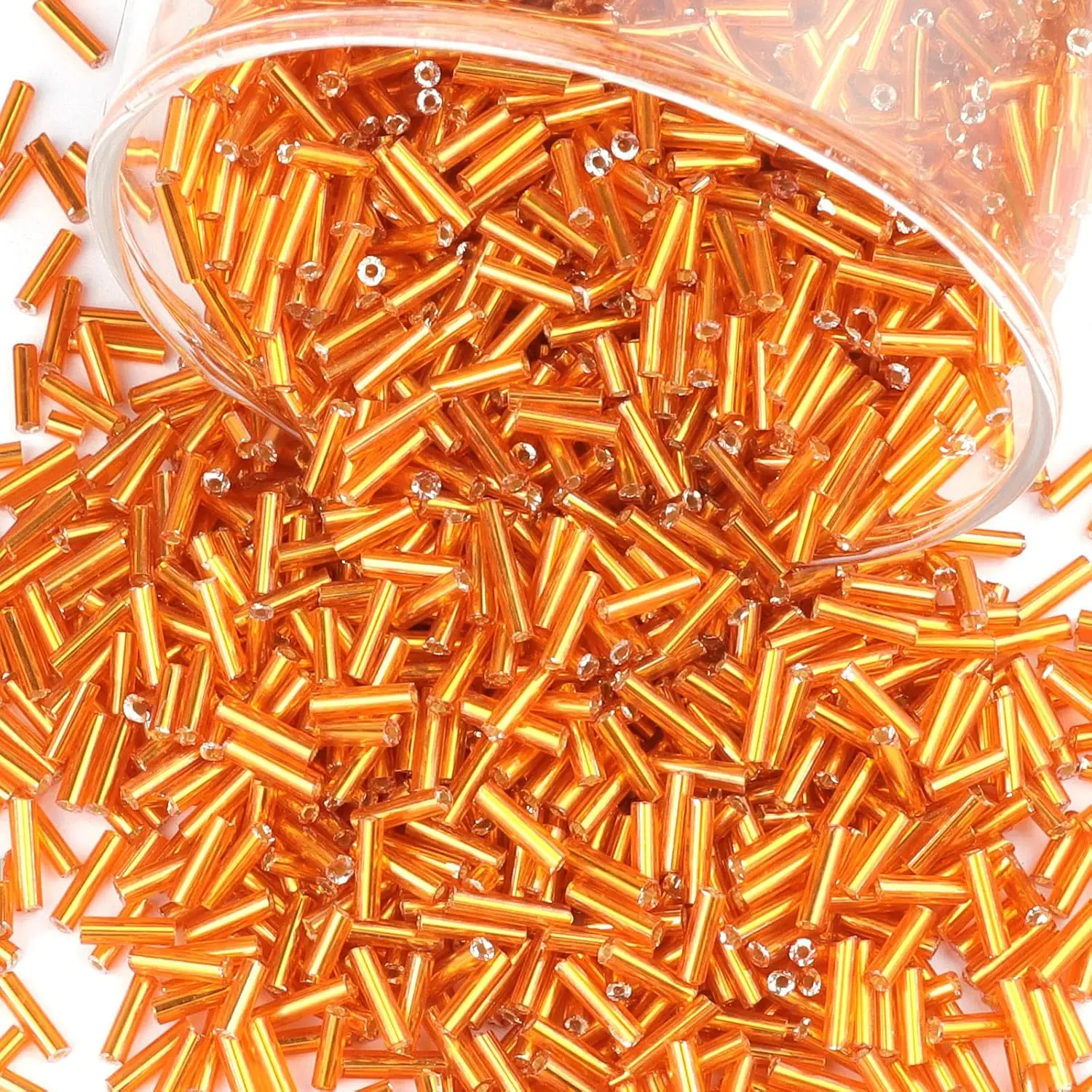 4000 count Bright Orange Glass Bugle Beads, 2 x 7 mm Embroidery Beads, Small Long Tube Seed Beads for Embroidery Craft  Making