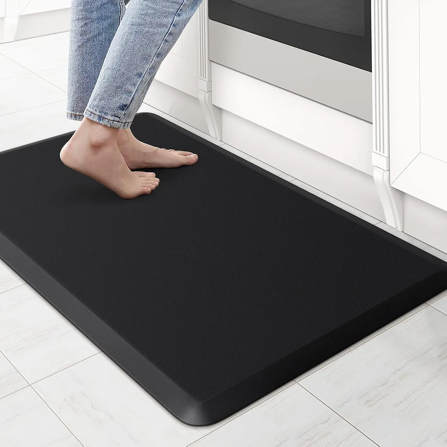 Kitchen Mat Cushioned Anti Fatigue Rug 17.3"x28" Water Resistant, Non Slip, Standing and Comfort Desk/Floor Mats for House Sink Office (Black)
