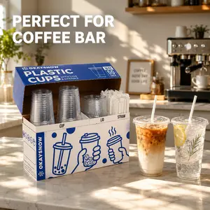 To-Go Disposable Plastic Cups with Lids & Straws, 50/100 Pack for Iced Coffee, Smoothies & Drinks