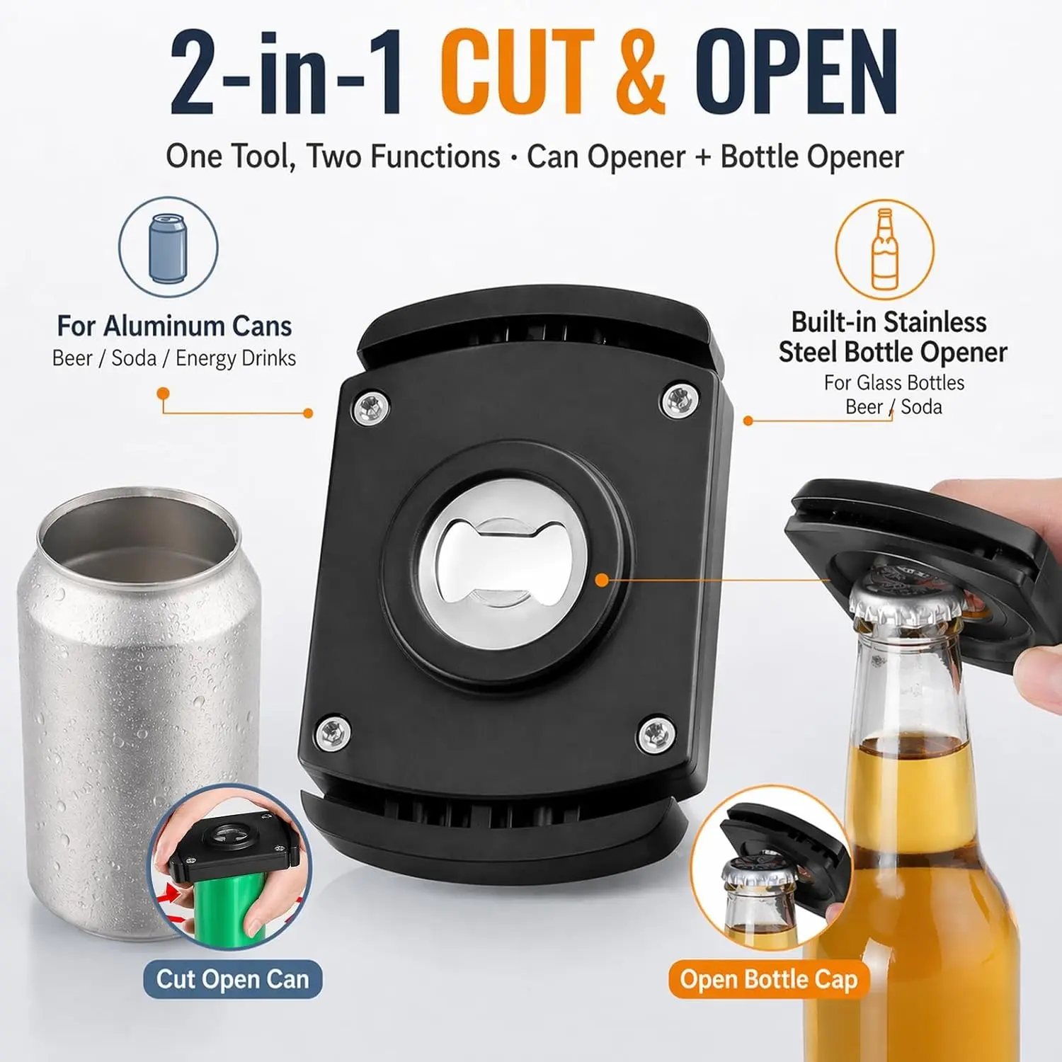 Handheld Aluminum Can Opener, Safe Manual Design for 8-19 Oz Cans, Ideal for Home Kitchen Bar Camping & DIY Projects