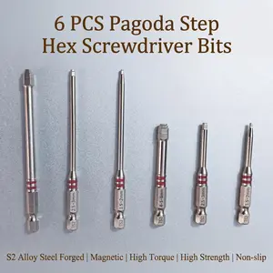6pcs Screwdriver Bits Set with Magnetic Hex Shank Pagoda-Shaped Design in Multiple Sizes for Electric Drills and Wrenches-YY1