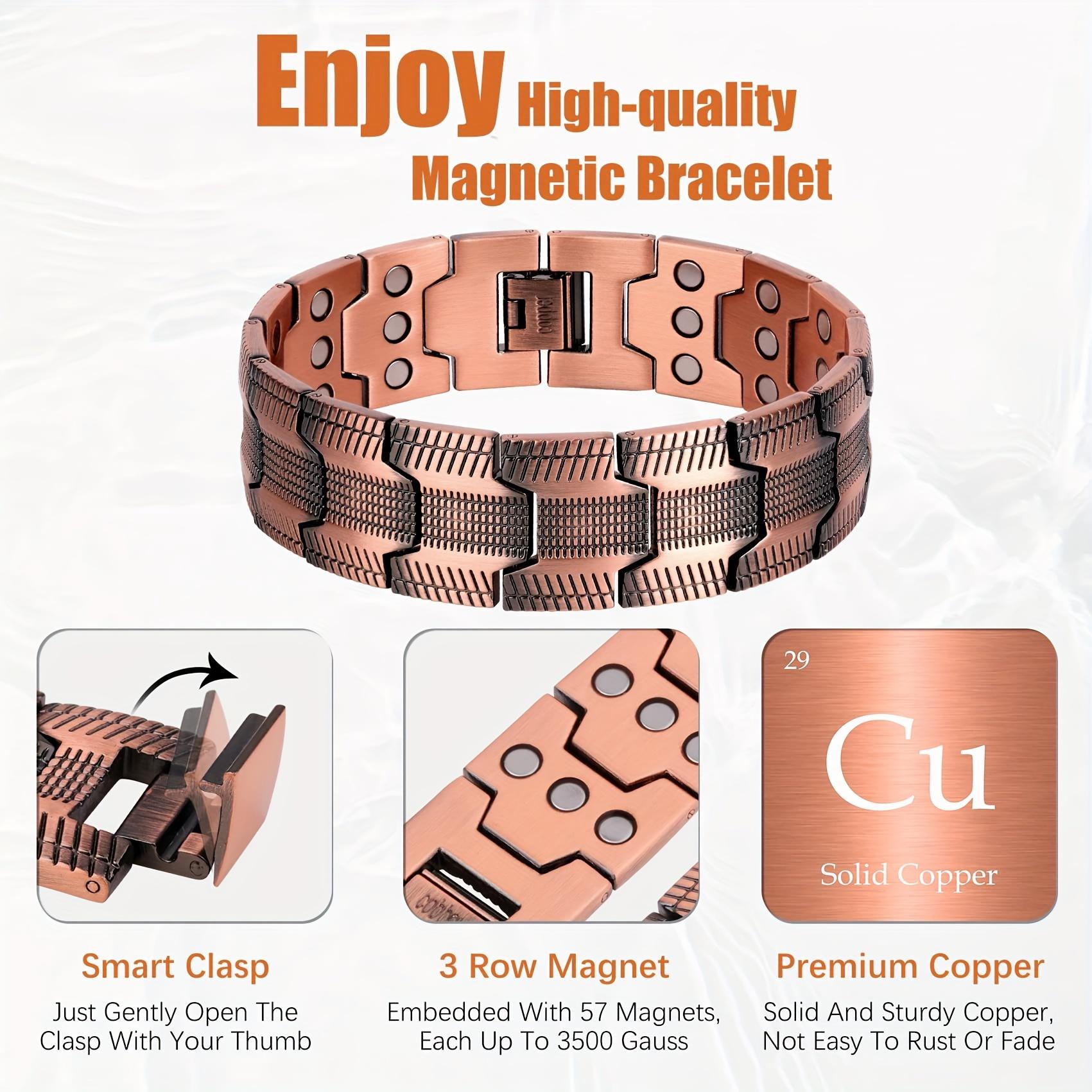3x Men's Copper Bracelet Triple Super Magnet, Magnetic Bracelet with Adjustable Size Tool, Relieves Joint Pain and Improves Energy Circulation  Strong Magnetic Bracelet Men's Valentine's Day Father's Day Jewelry Gift