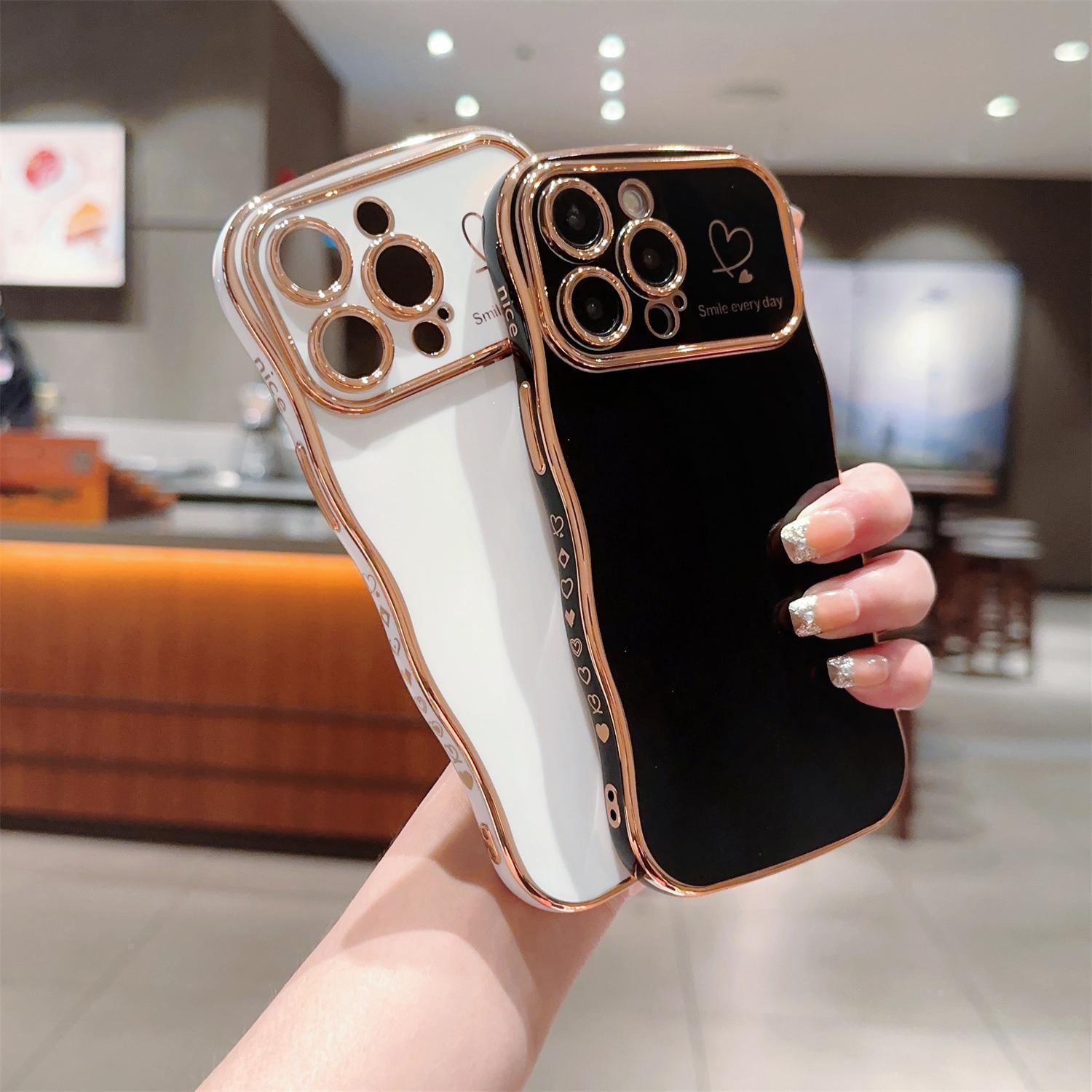 Curly Wave Frame Shape Case for iPhone 16 15 14 13 12 11 Pro Max Plating Wavy Edge Soft TPU Bumper Case Raised Camera Protection Cover, Christmas New Year Gifts for WOMEN GIRLS Curly Wave Frame Shape Case for iPhone 16 15 14 13 12 11 Pro Max Plating Wavy Edge Soft TPU Bumper Case Raised Camera Protection Cover, Christmas New Year Gifts for WOMEN GIRLS