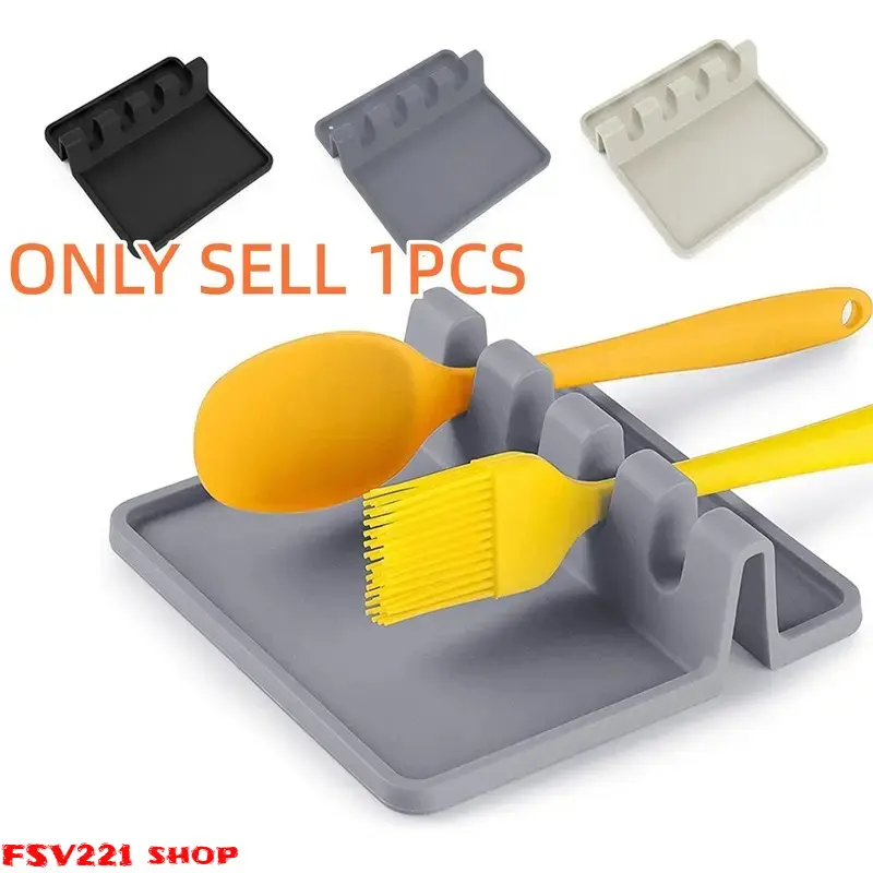 Non-Slip Silicone Kitchen Utensil Holder - Plain, Multi-Slot, Heat-Resistant with Drip Tray, Kitchenware Cutlery Tableware Rest for Spatulas, Tongs, Ladles, Cooking Tools, Camping Essentials