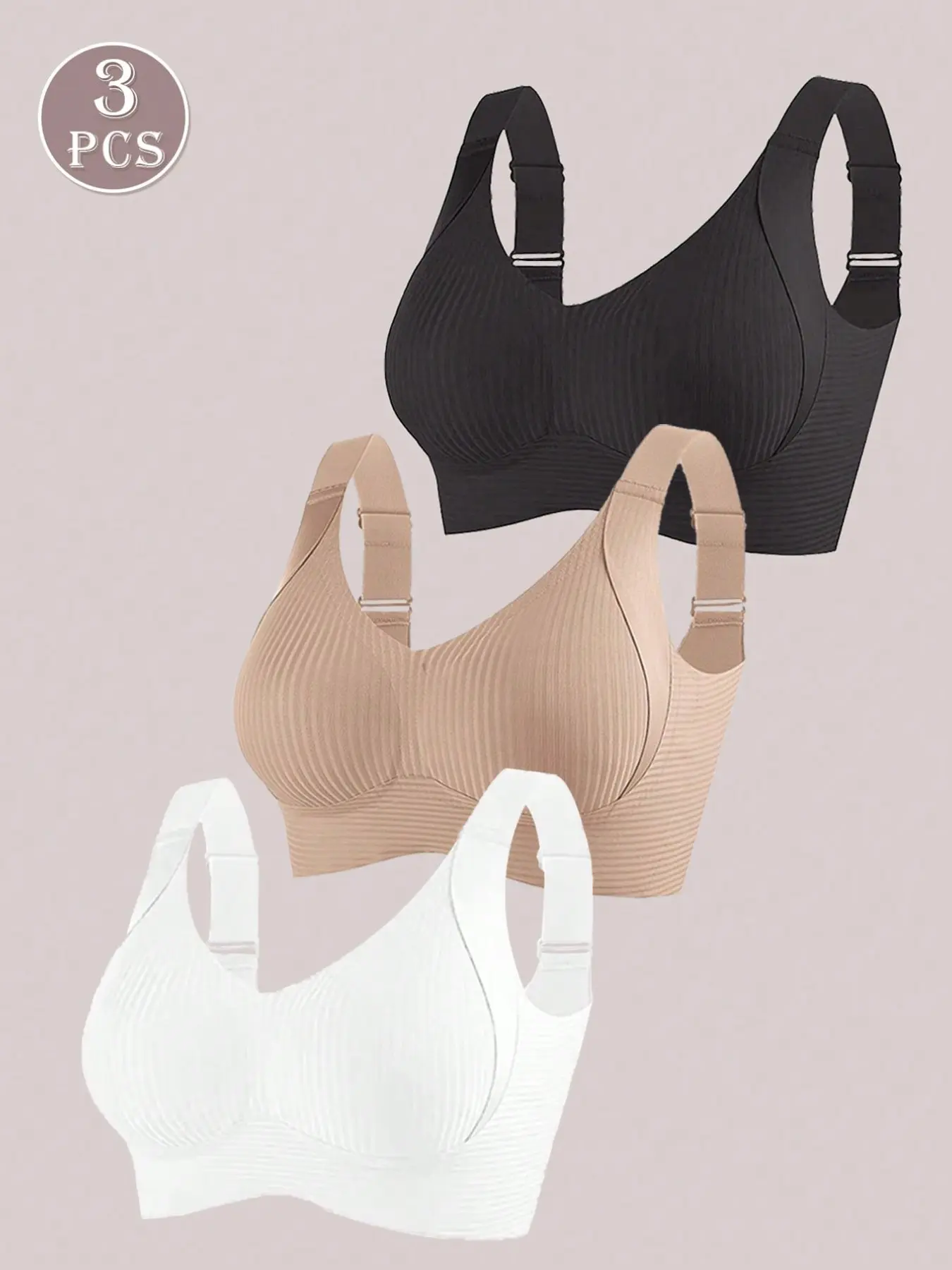 3pcs Bra Pack Women's Seamless Push Up Bras Wireless Bralette Intimates Tank Top Underwear Vest-Style Bra Basics Wirefree Yoga Sports Bra Ribbed Bralette