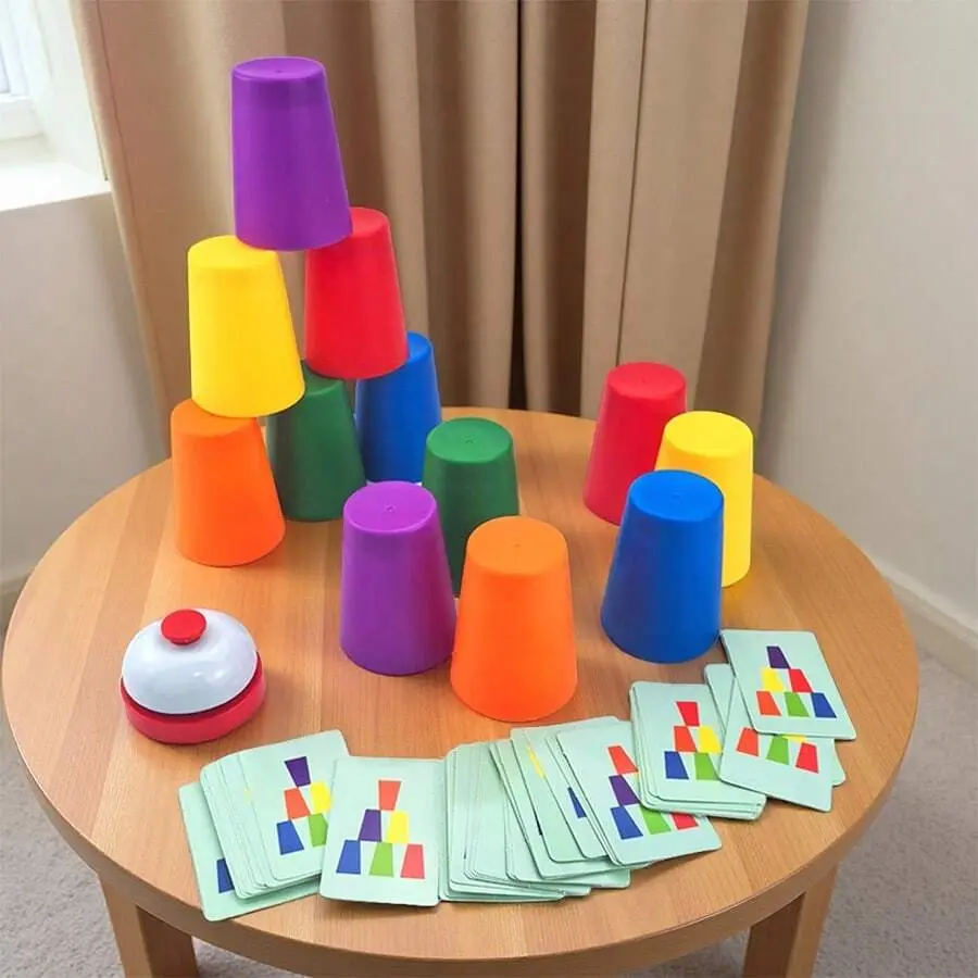 Cup Stacking Game Set, Tabletop Puzzle Competition Game, Color Sorting Recognition Early Education Training, Logic Thinking Training, Cup Stacking Interactive Toy, Boys Girls Children's Festival Party Gift