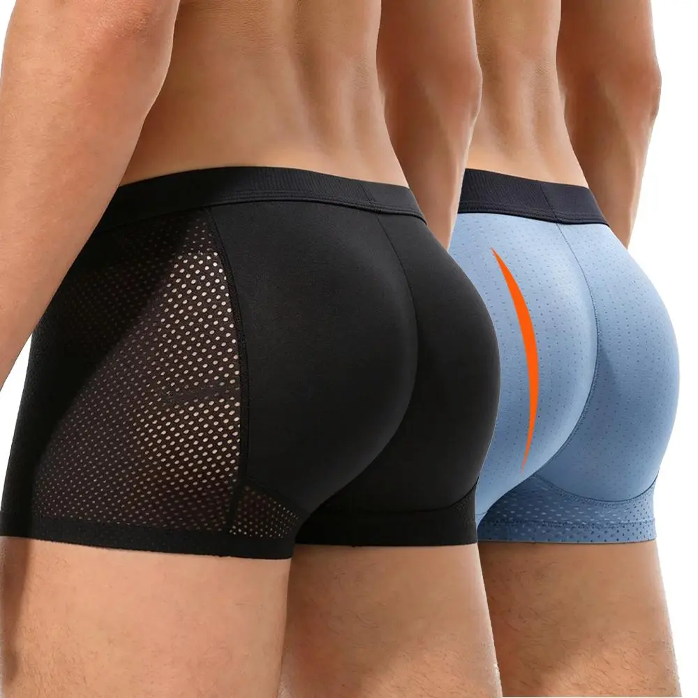 Men Body Shaper Underpants Built-in Fake Butt Hip Lifter Enhancer Shorts Boxer Briefs Trunks Padded Underwear Breathable Seamless Shapewear
