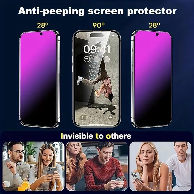 Anti-Spy Tempered Glass Screen Protector, 3 Pcs Anti-Blue Light Phone Screen Protector, Phone Accessories Compatible with iPhone 15 Pro Max/16