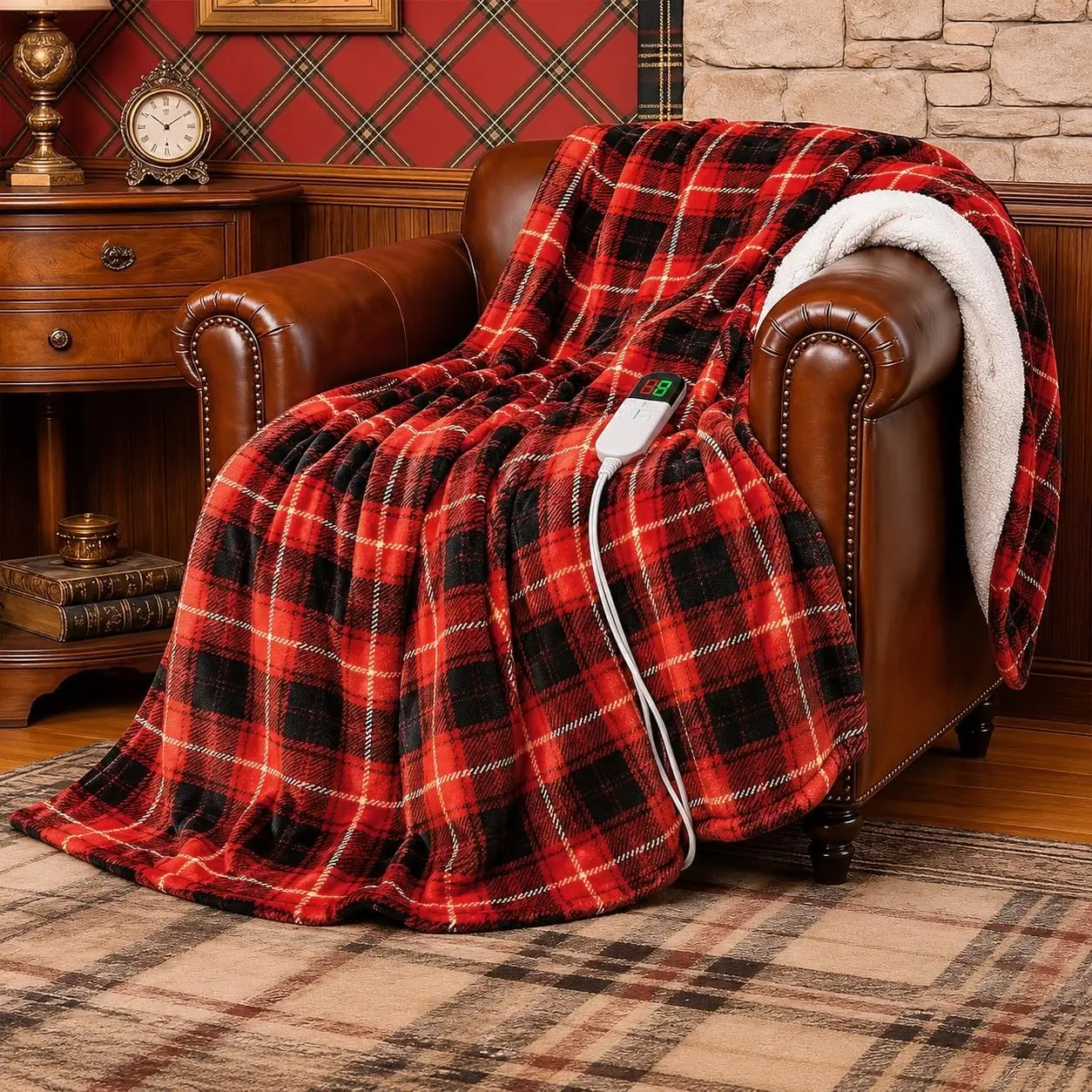 Electric Heated Blanket - Red Christmas Sherpa Plaid Throw with 8 Heat Levels & 8-Hour Auto Off, Soft ETL Certified, Cozy Gift for Adults to Keep Warm at HomeGift