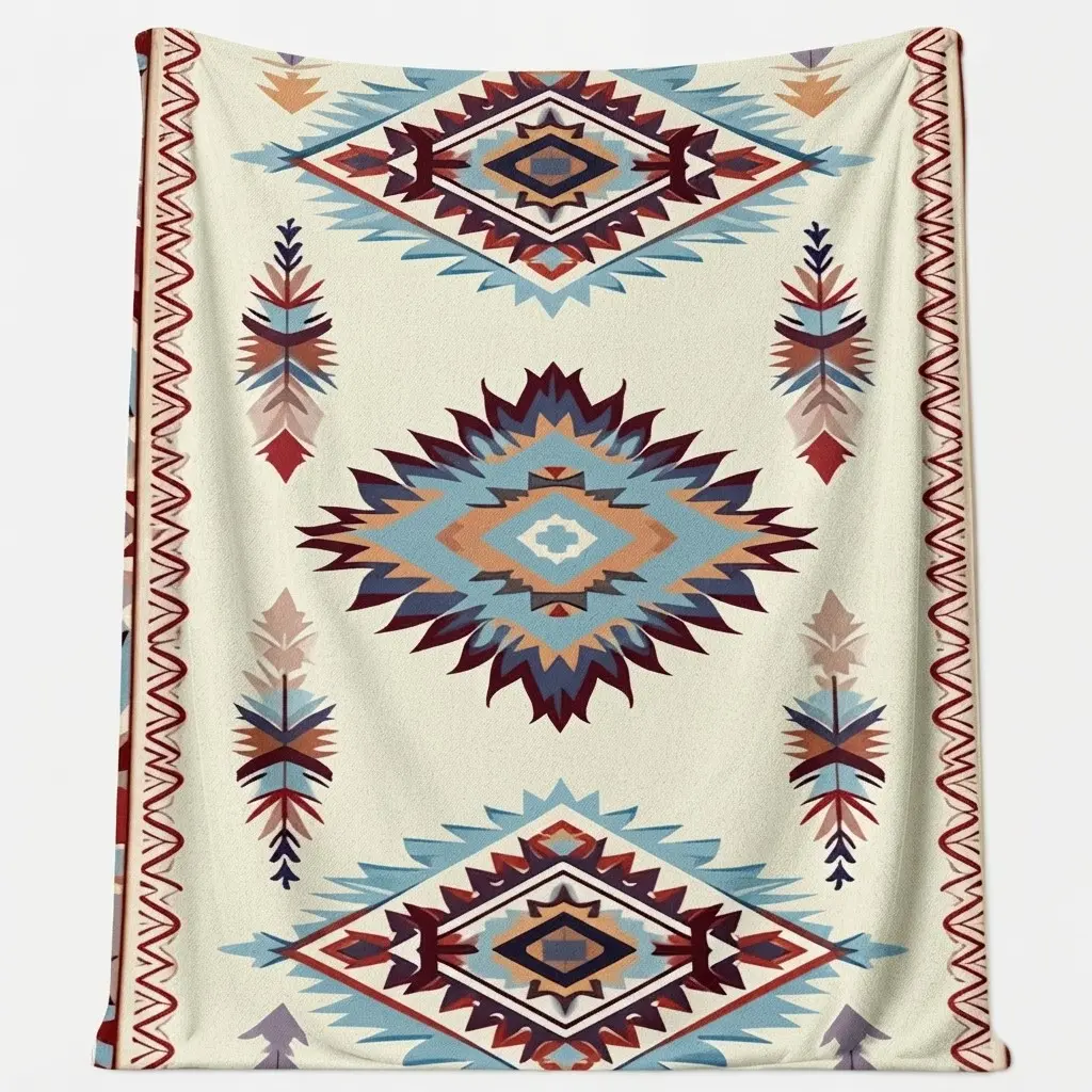Bohemian Tribal Geometric Aztec Pattern Soft Flannel Fleece Throw Blanket, Cozy Lightweight Blanket for Sofa, Couch, Bed, Bedroom, Living Room, Travel and All-Season Use, Machine Washable, Warm and Comfortable Home Decor Gift for Adults, Women, and Family